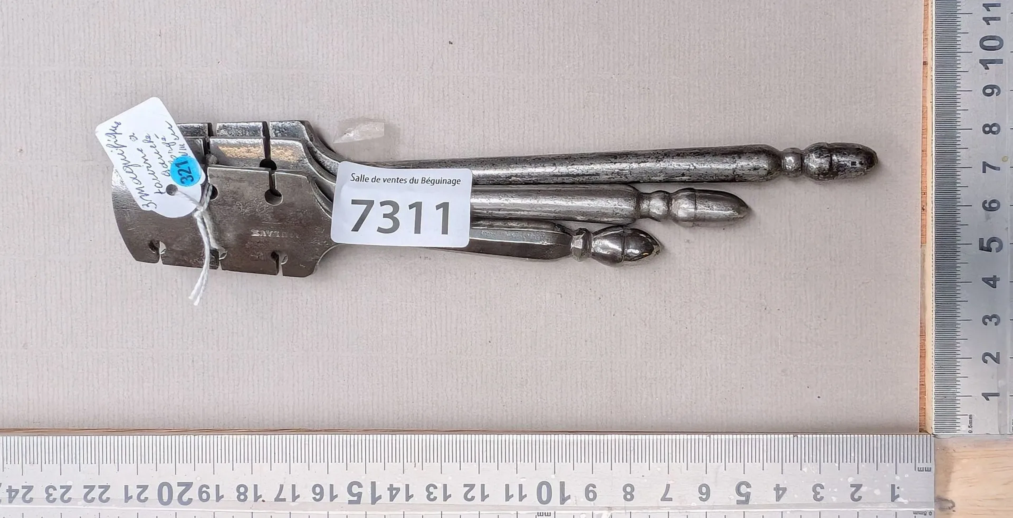 3 magnificent 18th-century forged left-hand turns—see photos for dimensions