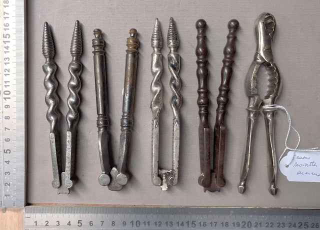 5 antique nutcrackers—see photos for dimensions and condition