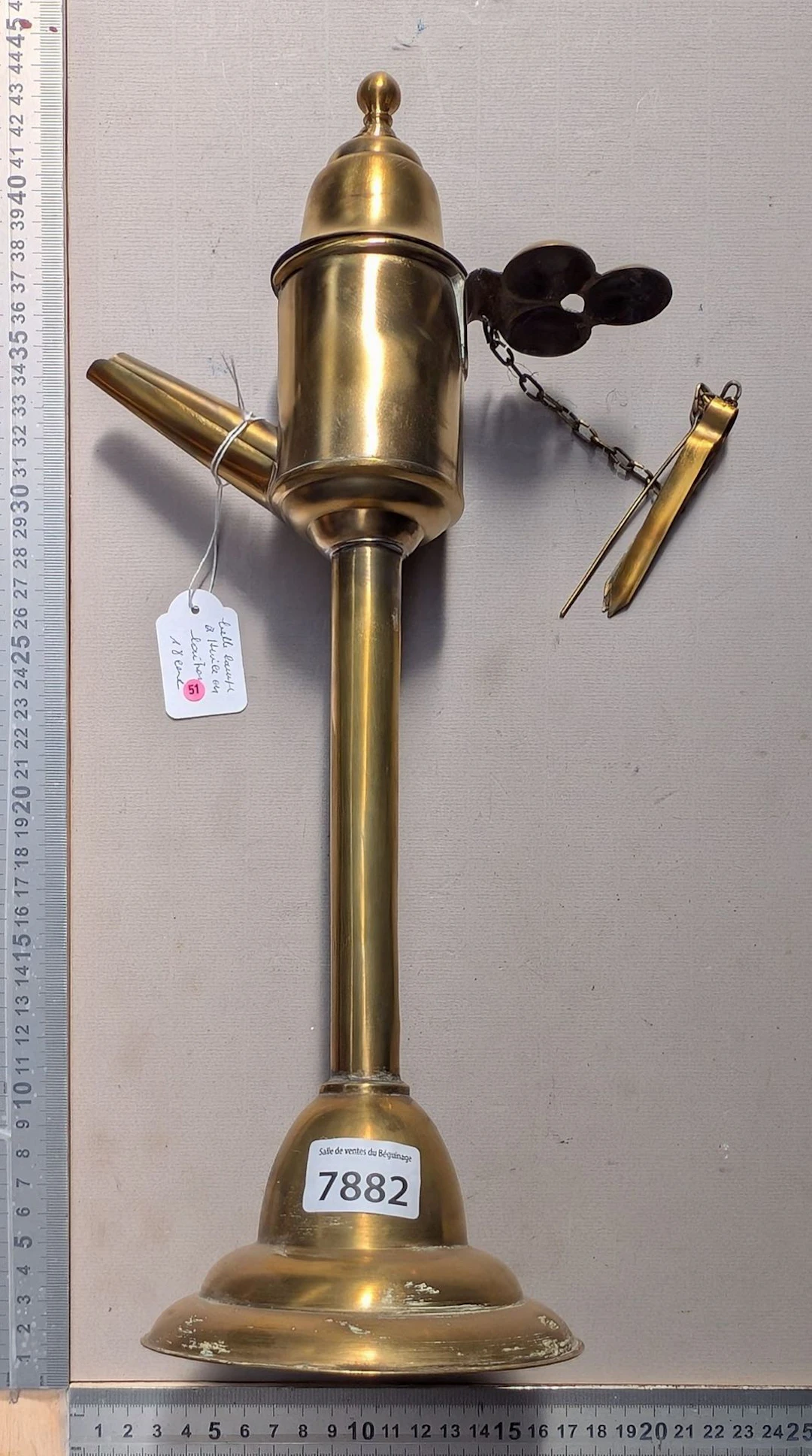 1 beautiful antique copper oil lamp—see photos for dimensions and condition