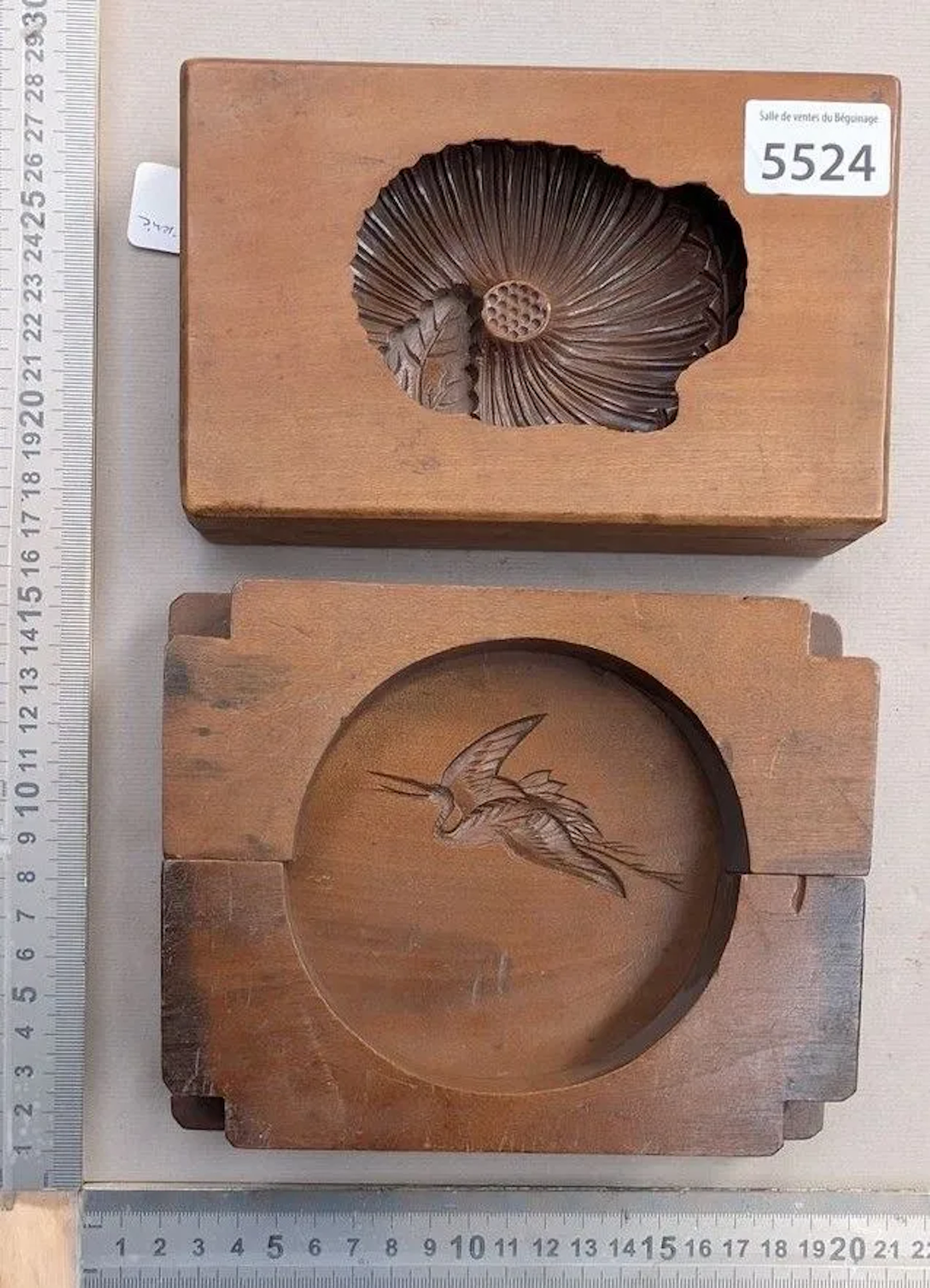 2 Old, very thin walnut wood molds—see photos for dimensions and condition