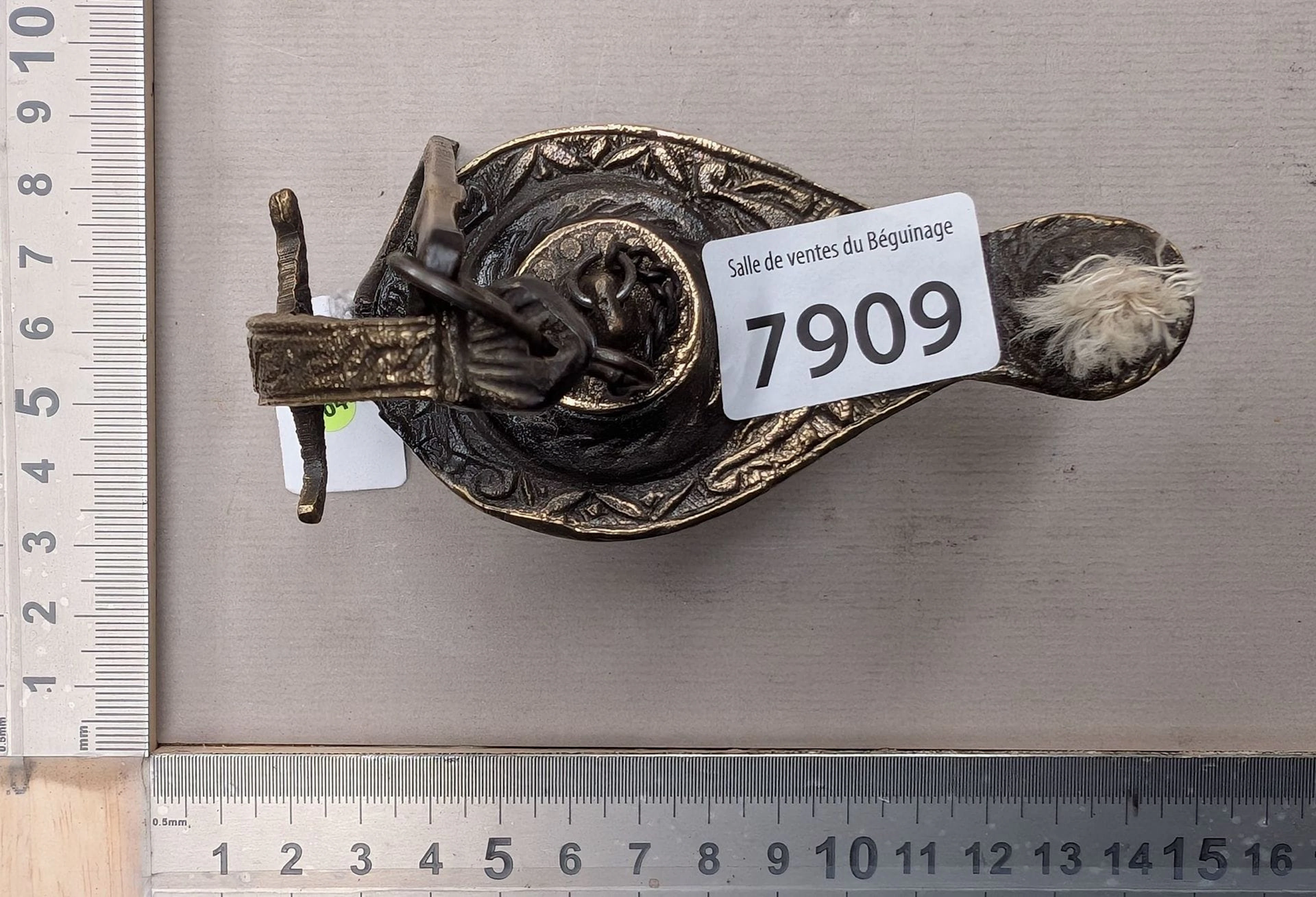 Antique small bronze oil lamp—see photos for dimensions and condition