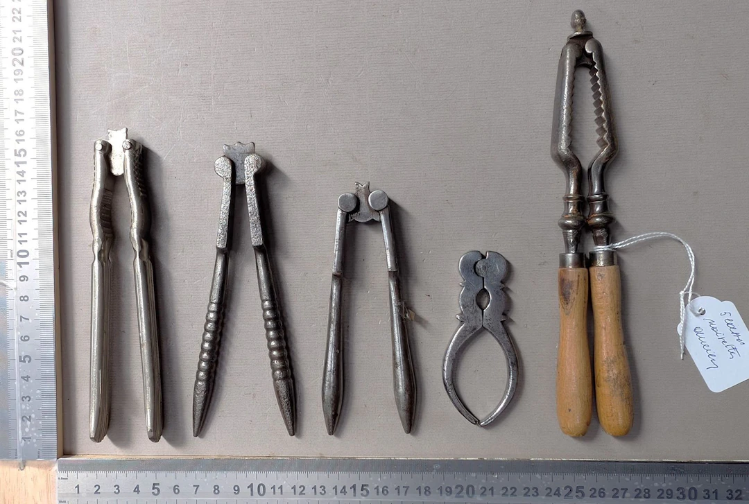 5 antique nutcrackers—see photos for dimensions and condition
