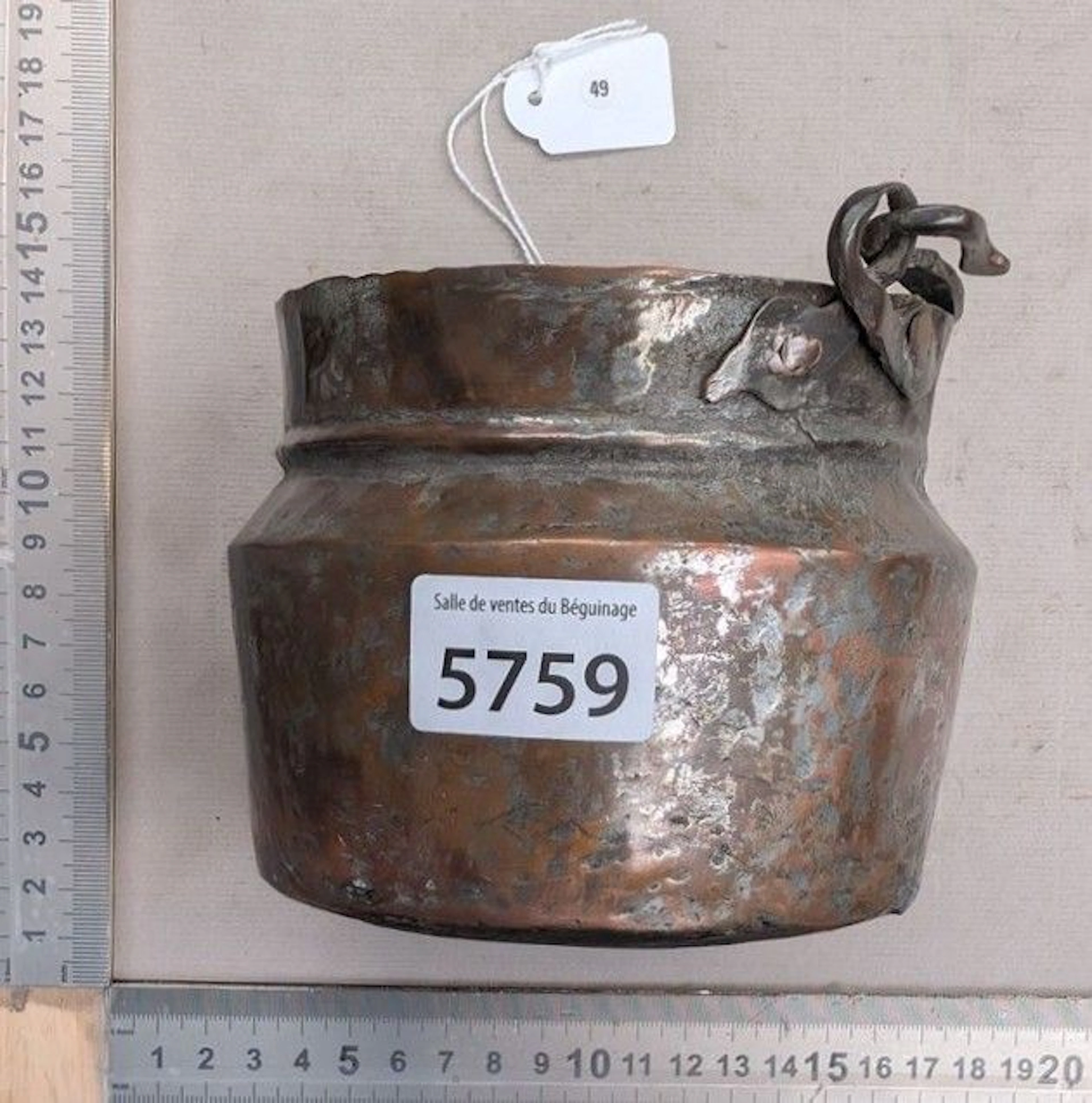 17th-century copper dipper—see photos for dimensions and condition