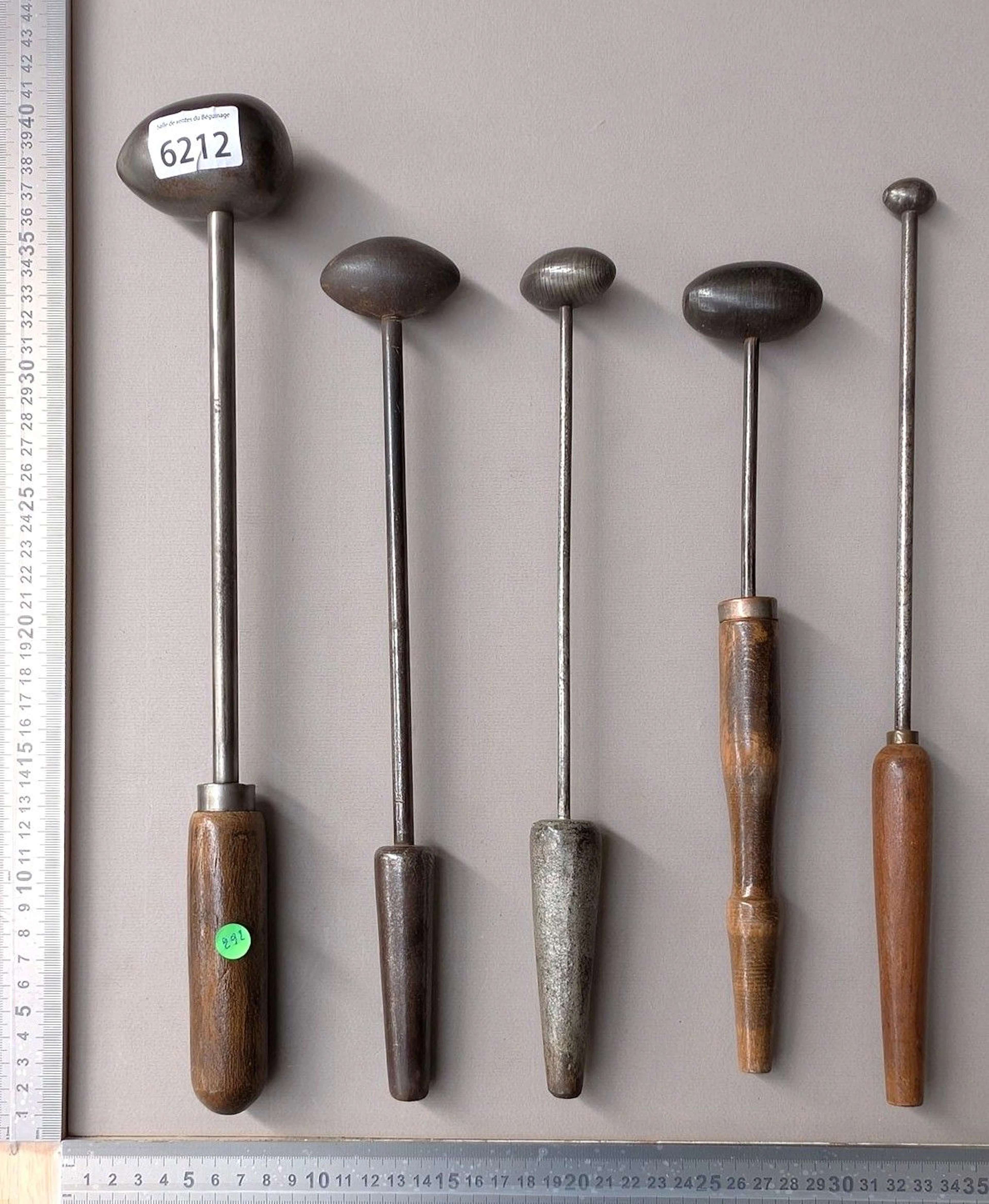5 antique irons for ironing lace and hats—see photos for dimensions