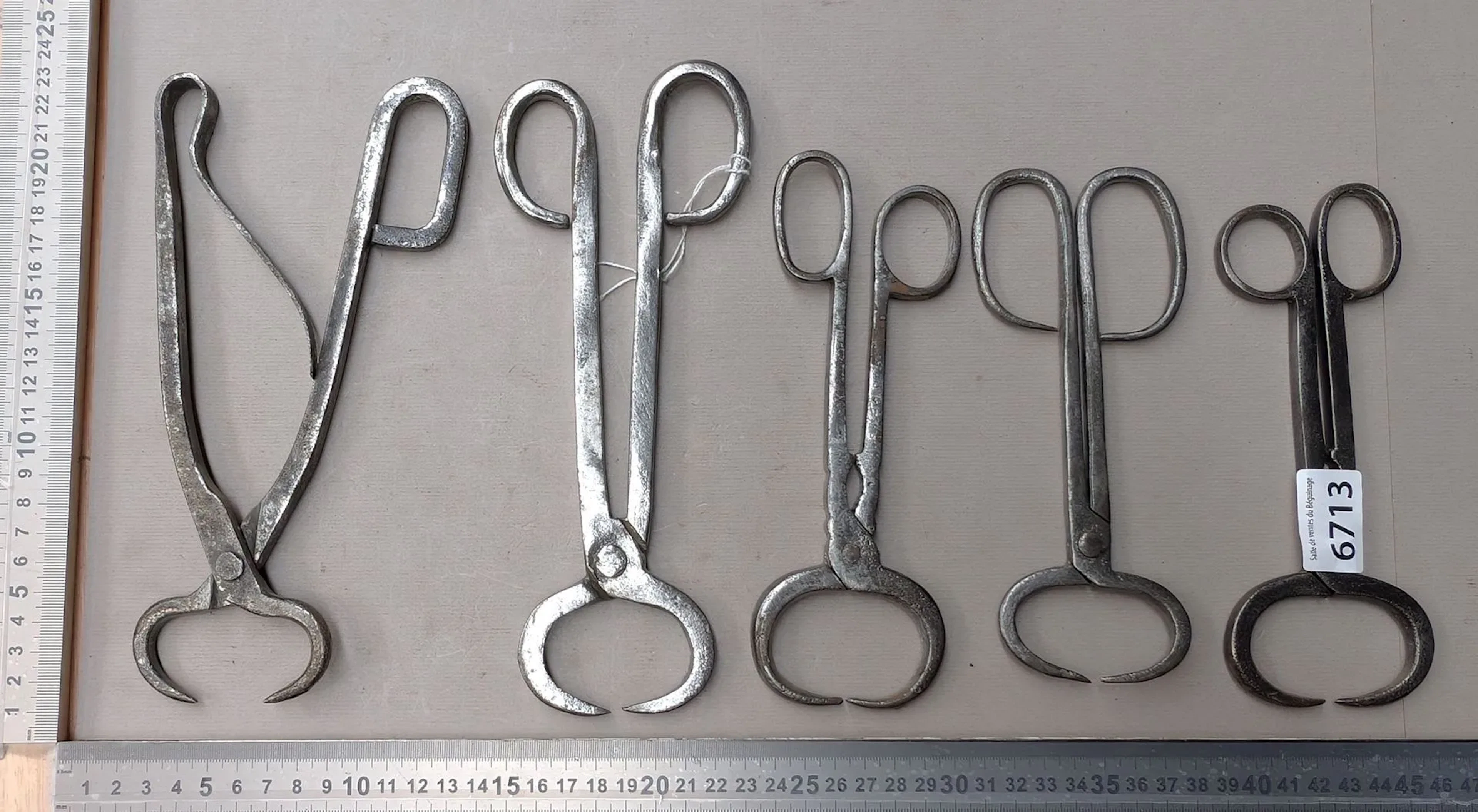 5 antique 19th-century sugar tongs—see photos for dimensions and condition