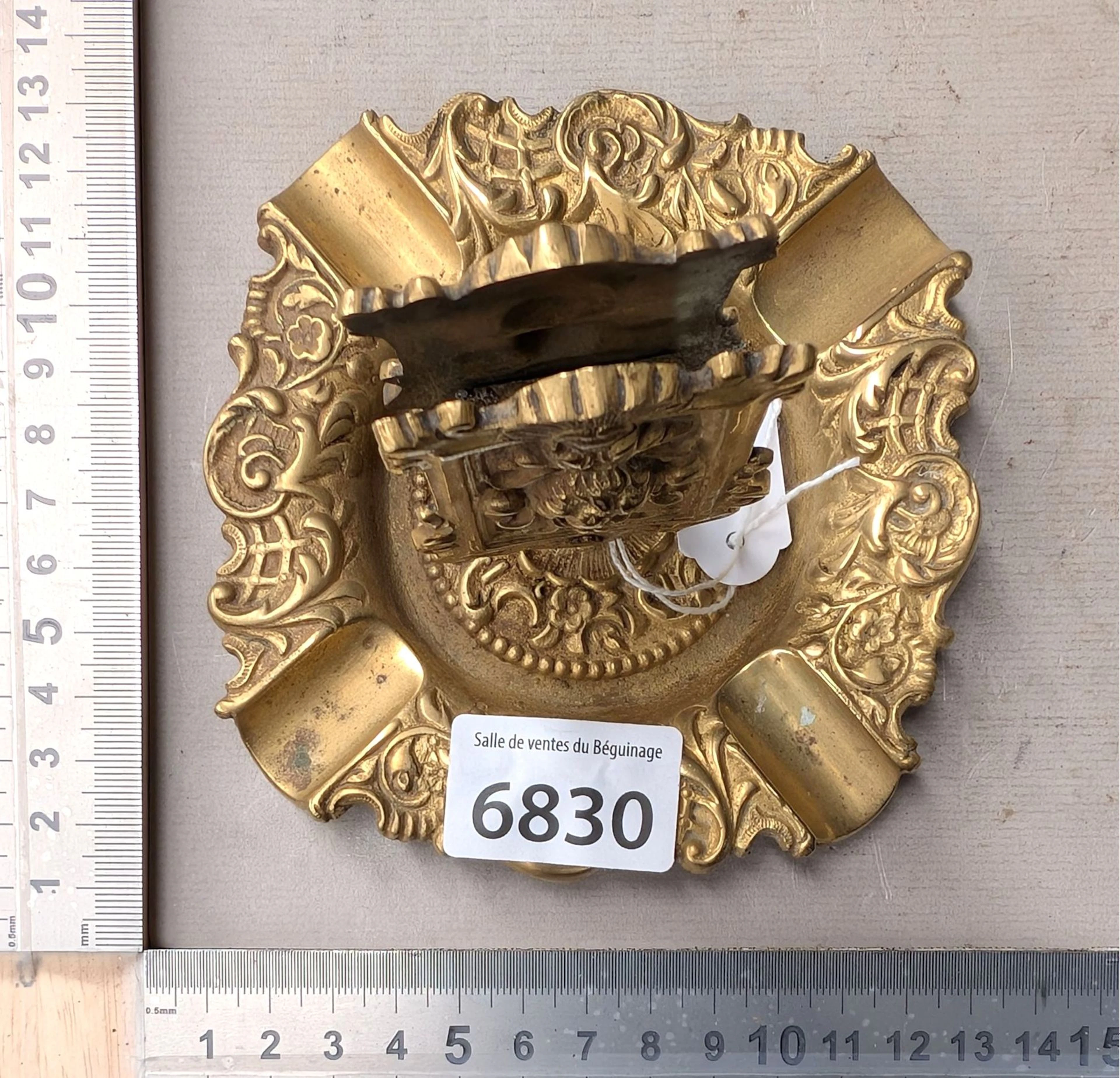 Vintage brass ashtray and match holder—see photos for dimensions and condition