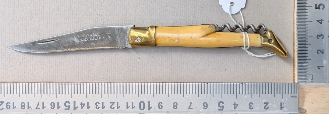 Antique knife with 1 blade + 1 genuine Laguiole corkscrew—see photos