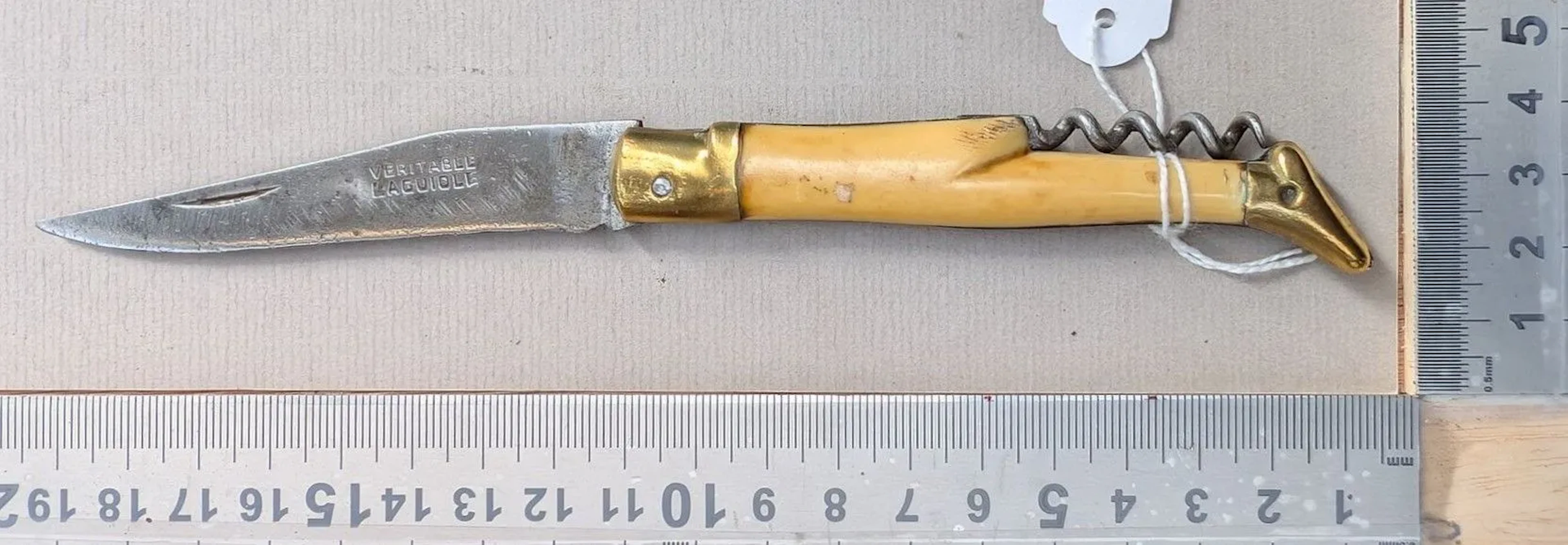 Antique knife with 1 blade + 1 genuine Laguiole corkscrew—see photos