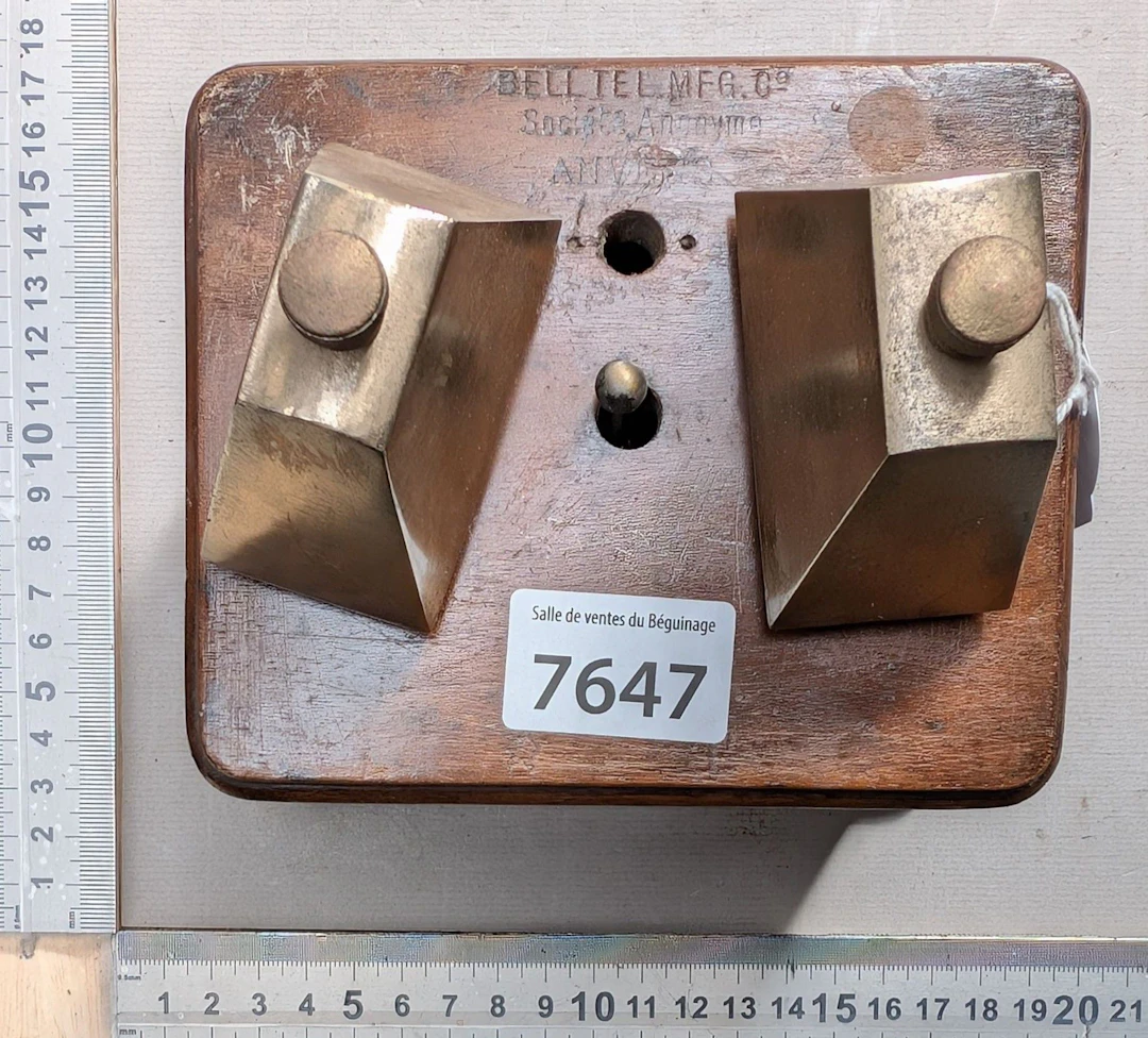 Antique bell and mechanism on the wooden case—see photos for dimensions