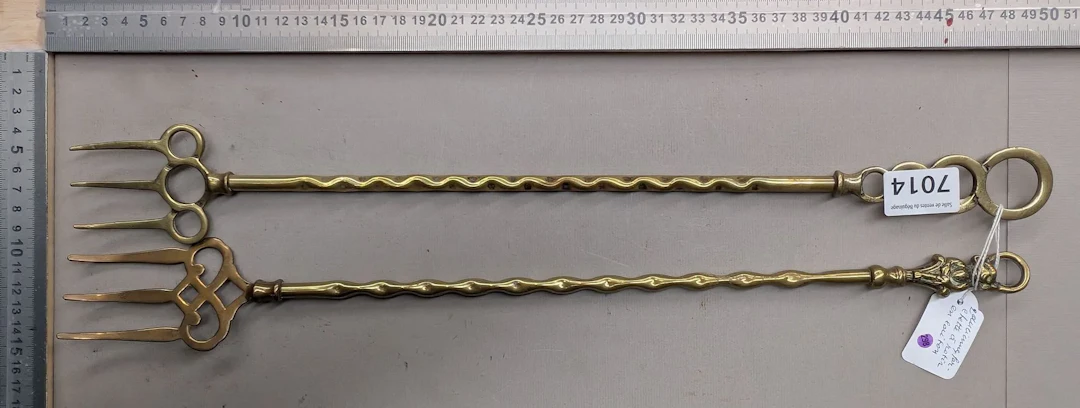 2 antique brass forks—see photos for dimensions and condition