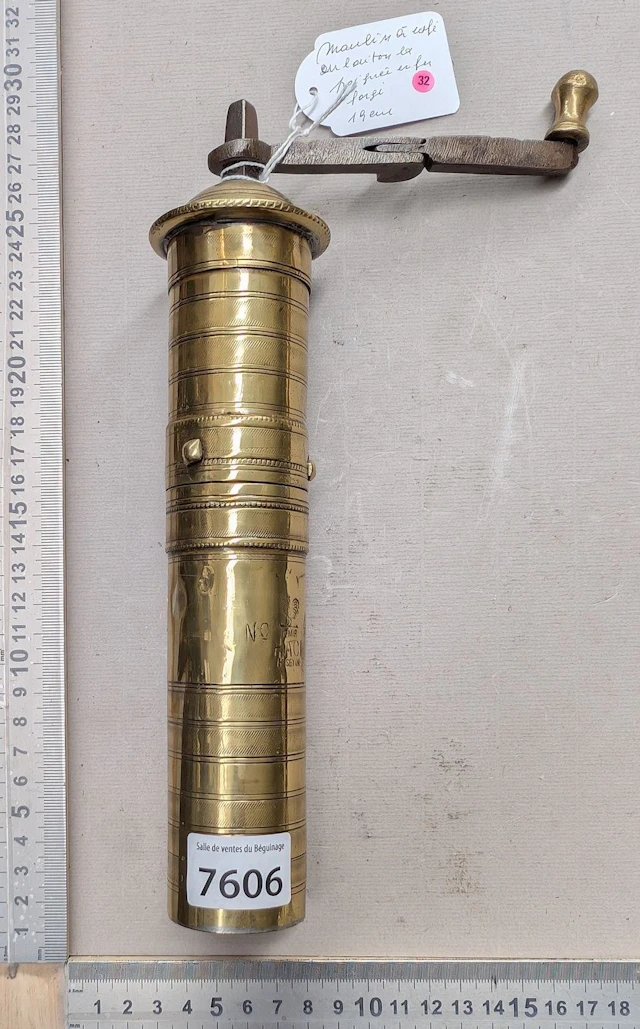 1 brass coffee grinder with a wrought-iron handle—see photos for dimensions