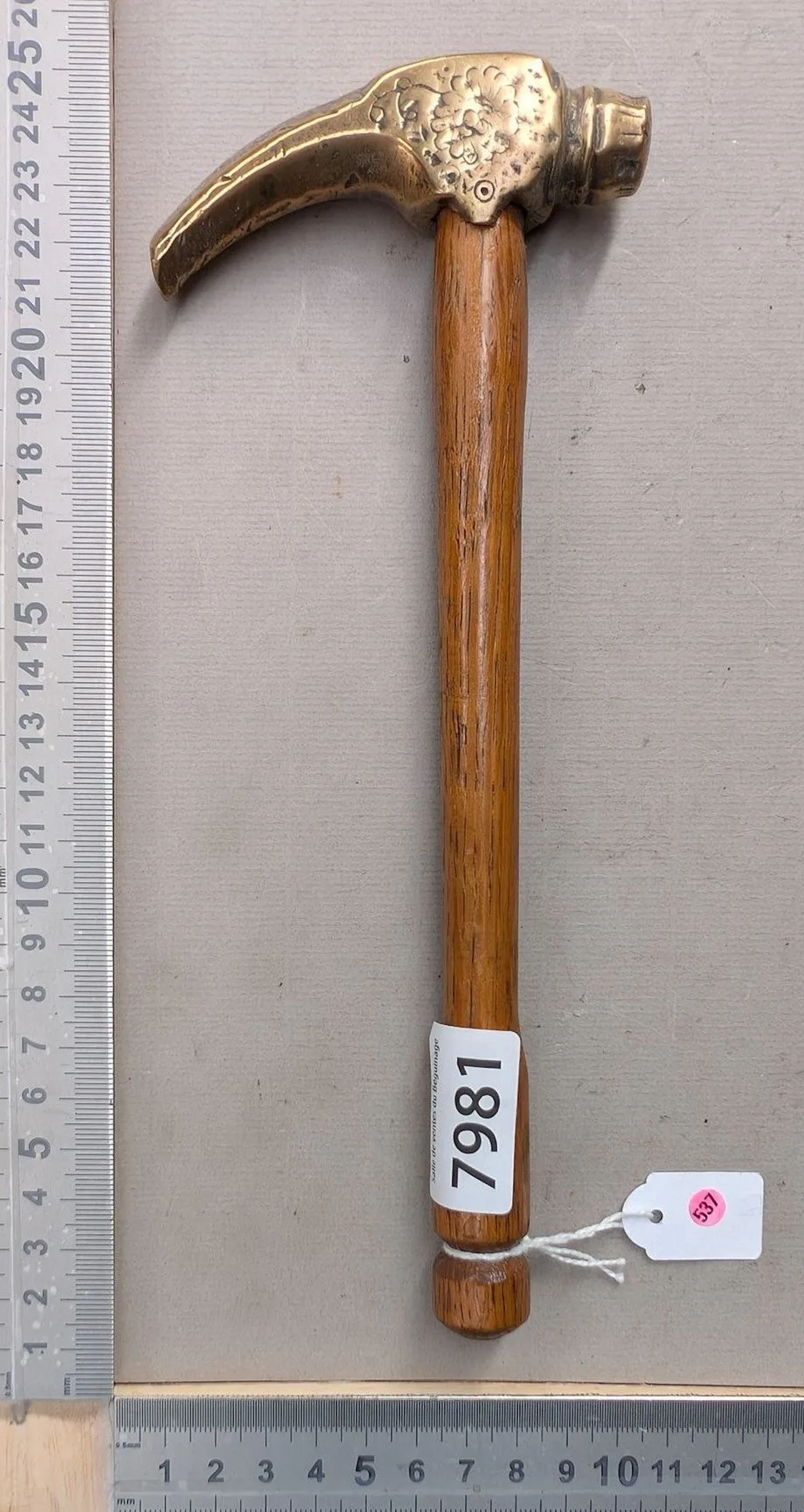 Antique stamped bronze hammer—see photos for dimensions and condition