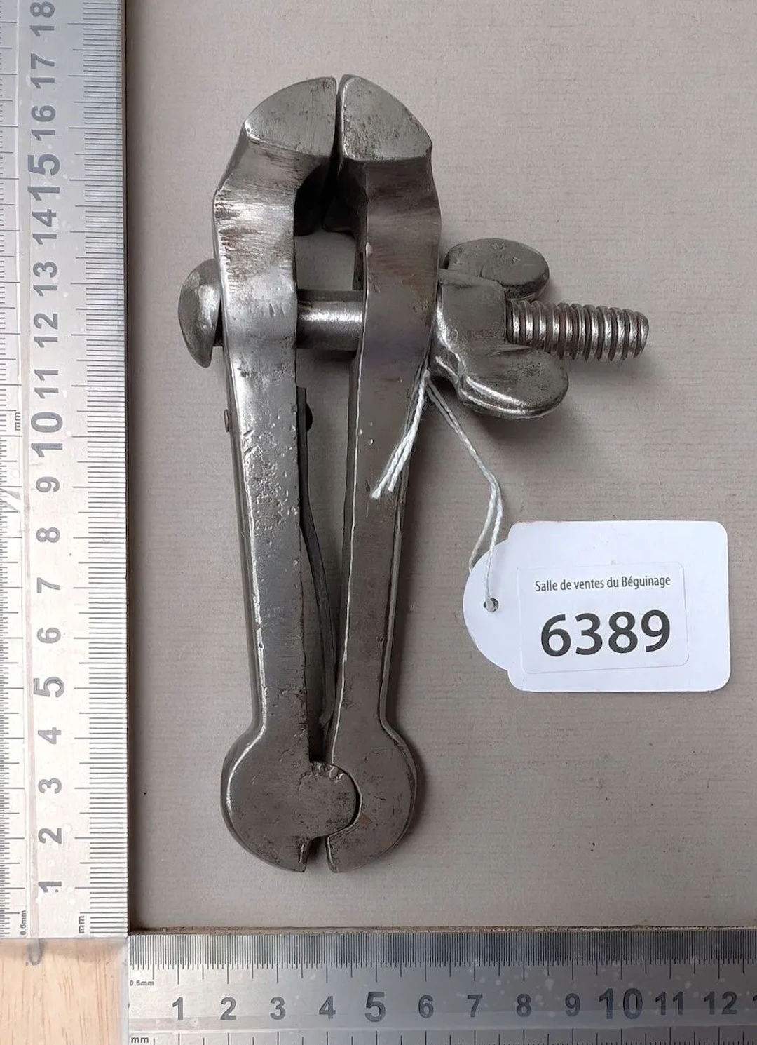 1 pair of wrought-iron watchmaker's hand vises—see photos for dimensions