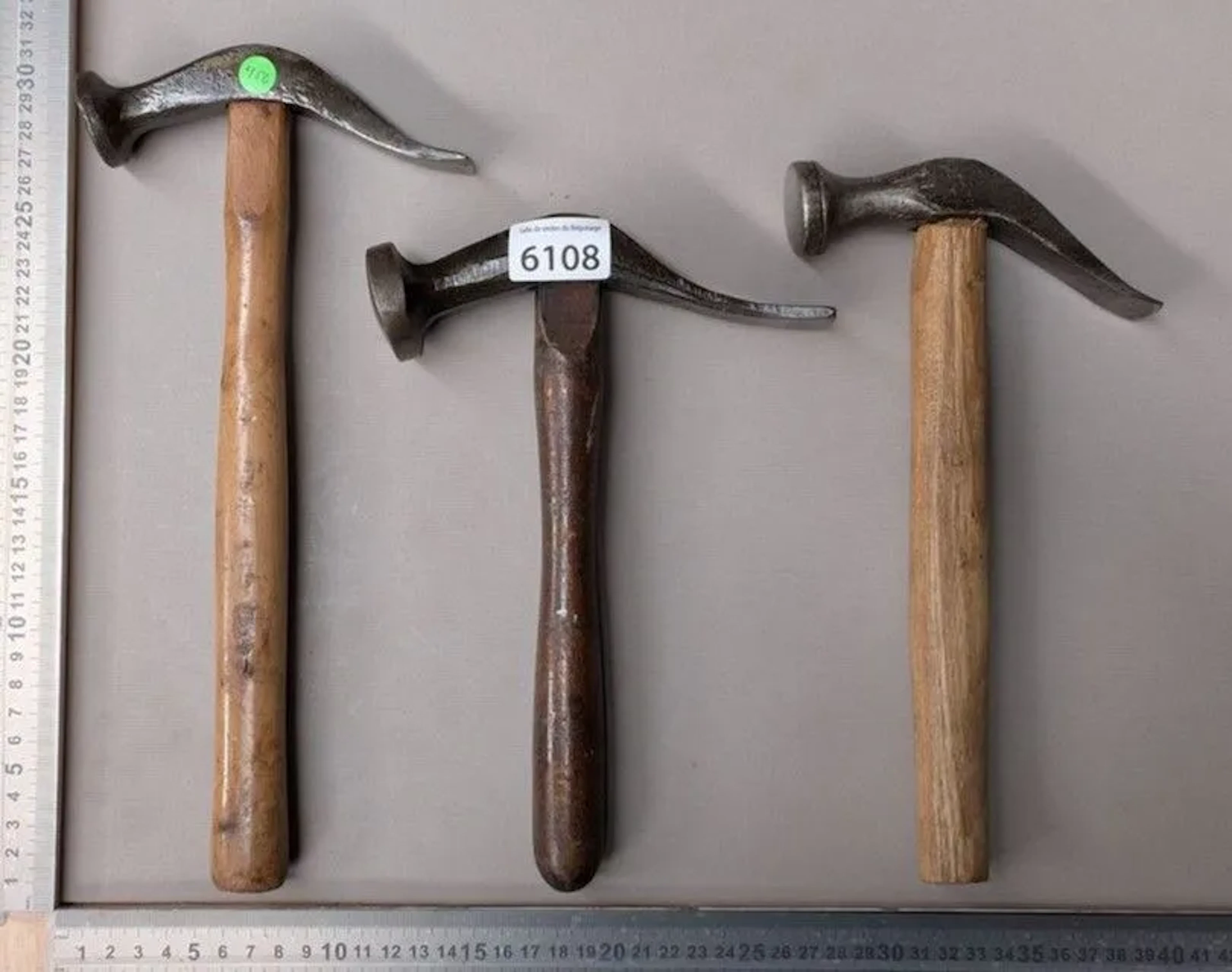 3 antique cobbler's hammers—see photos for dimensions and condition