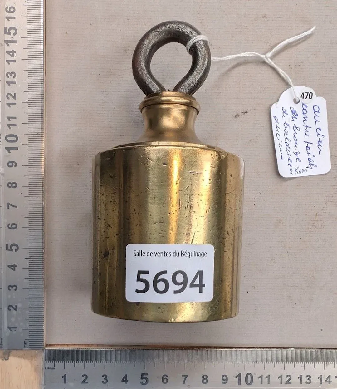A 2 kg 100-year-old brass balance counterweight—see photos for dimensions