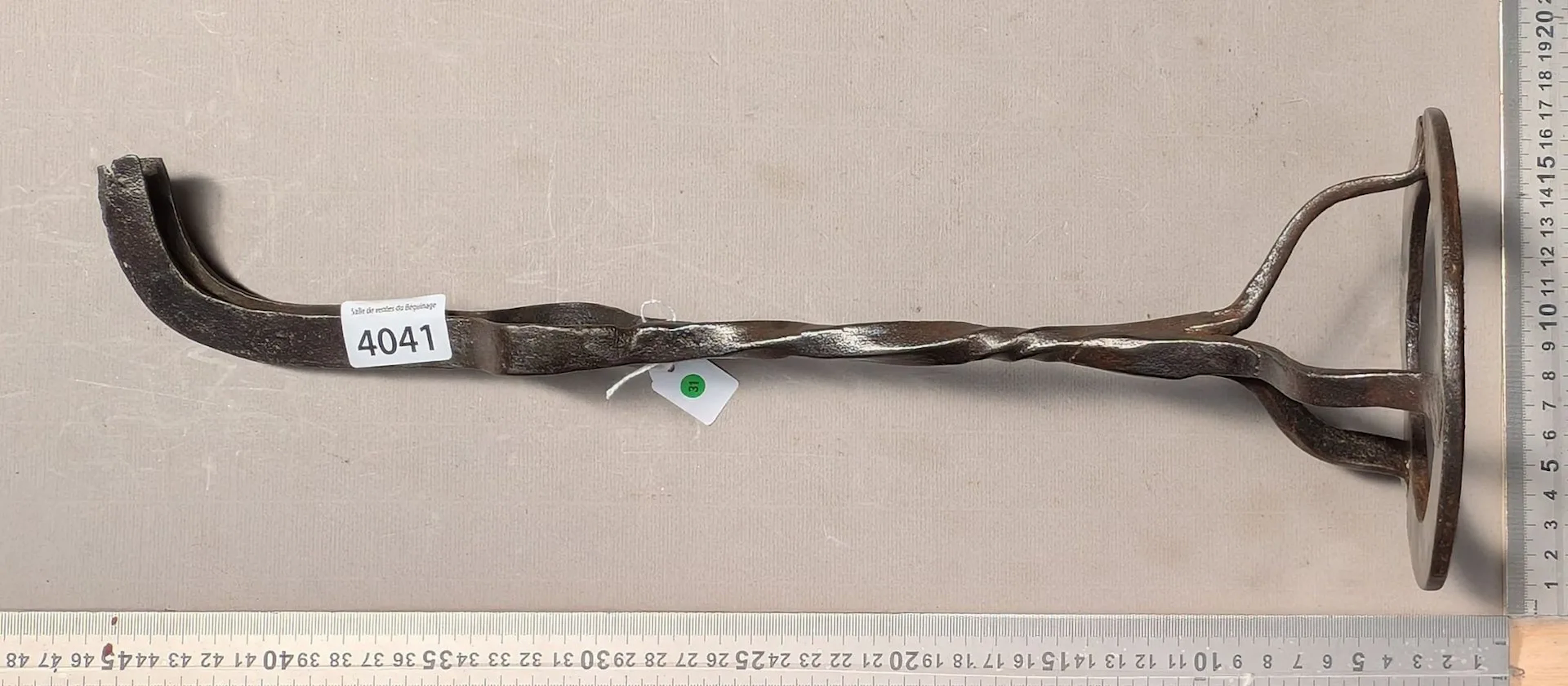 1 18th-century wrought-iron resin holder—see photos for dimensions