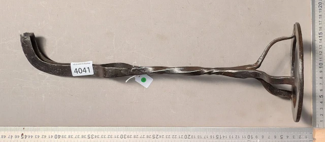 1 18th-century wrought-iron resin holder—see photos for dimensions