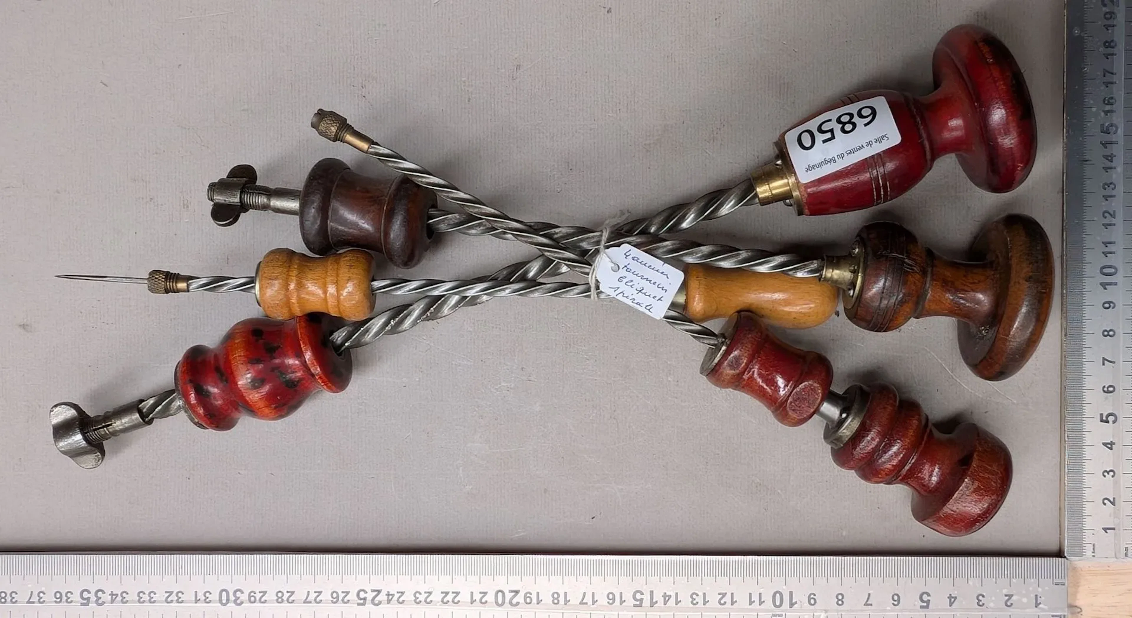 3 vintage spiral ratchet screwdrivers—see photos for dimensions and condition