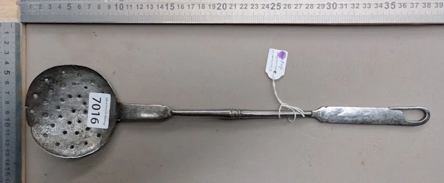 1 antique 18th-century wrought-iron skimmer—see photos for dimensions