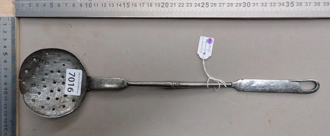 1 antique 18th-century wrought-iron skimmer—see photos for dimensions