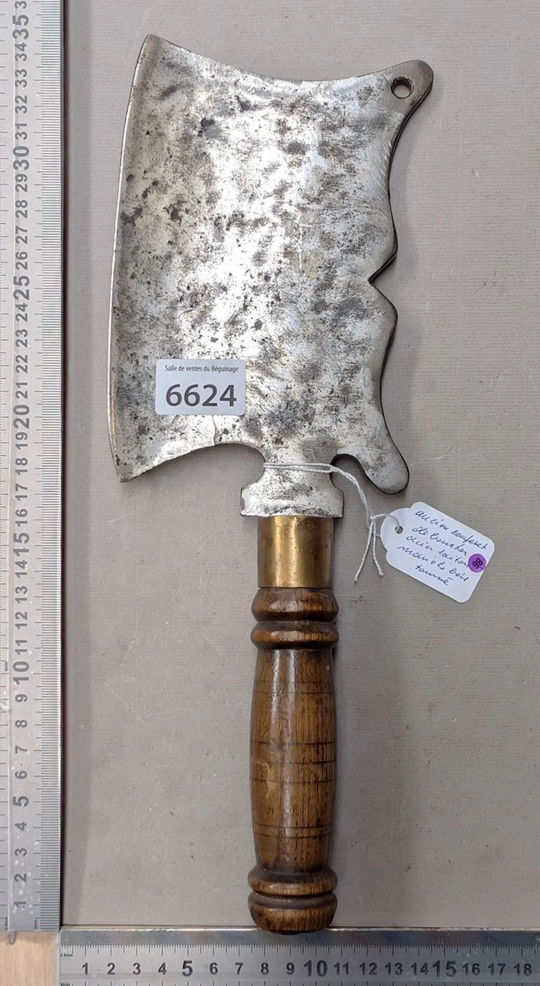 Steel and brass butcher's cleaver with wooden handle - See photos