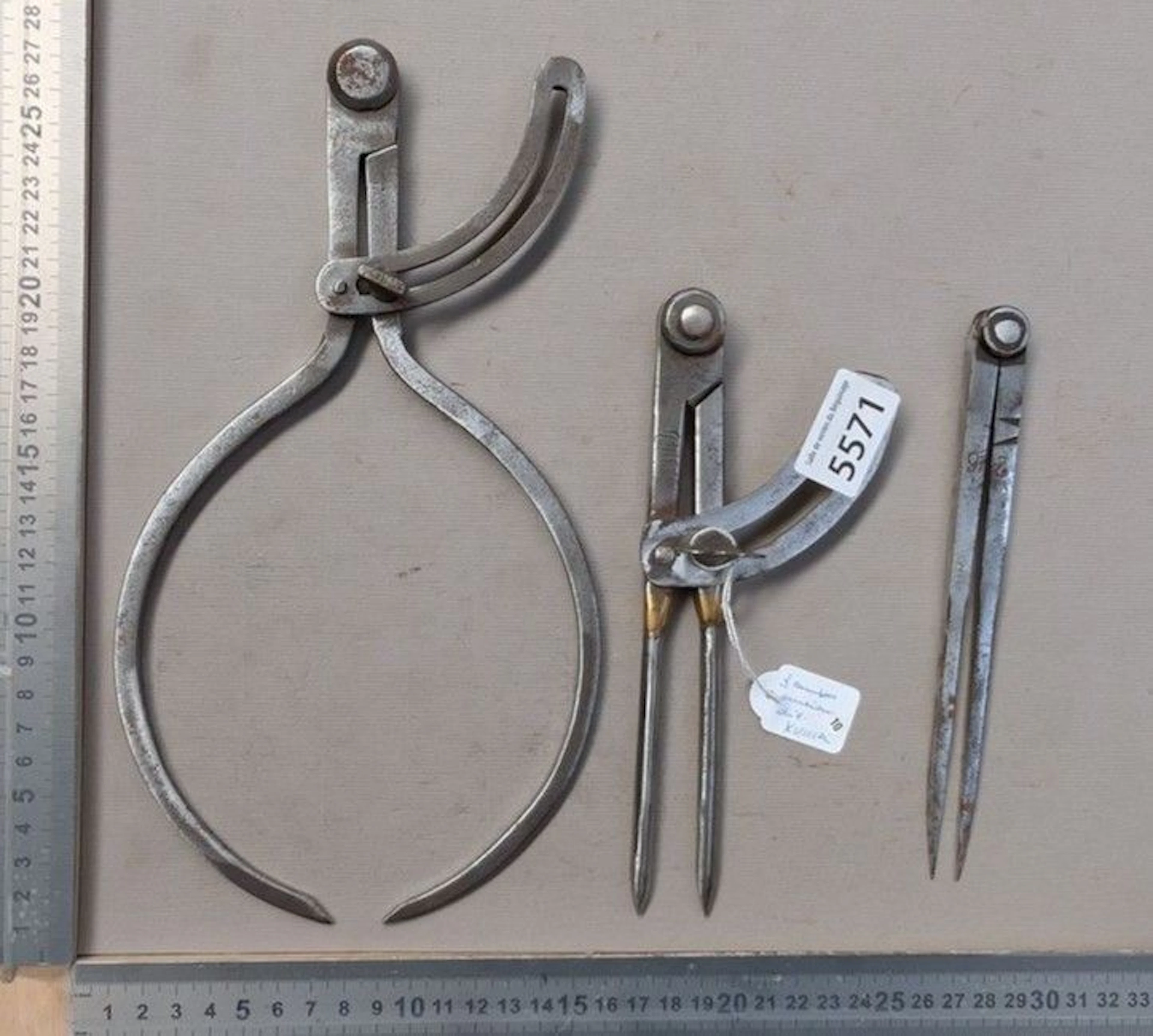 Three antique compasses with hallmarks—see photos for dimensions and condition