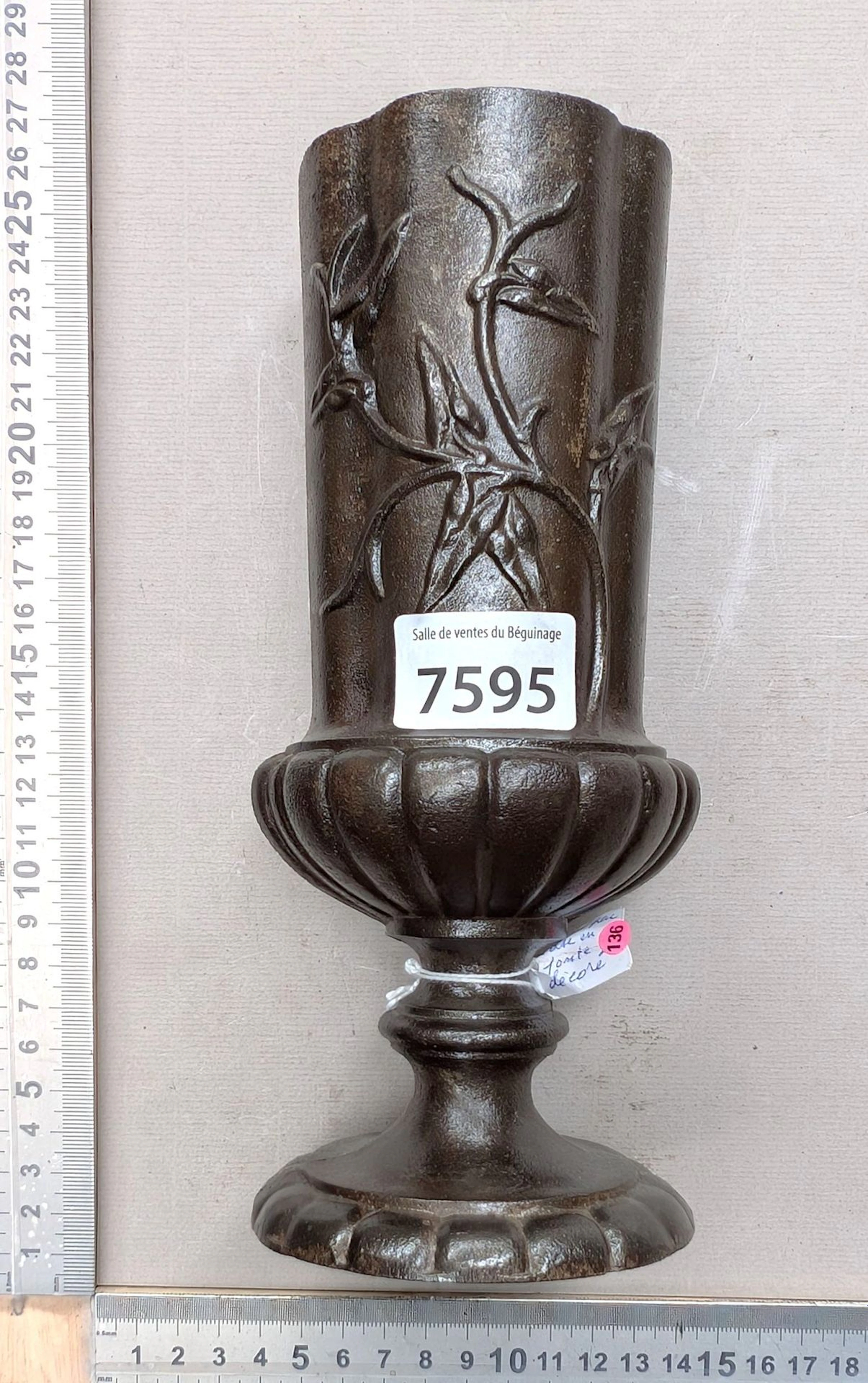 Antique decorated cast-iron vase—see photos for dimensions and condition