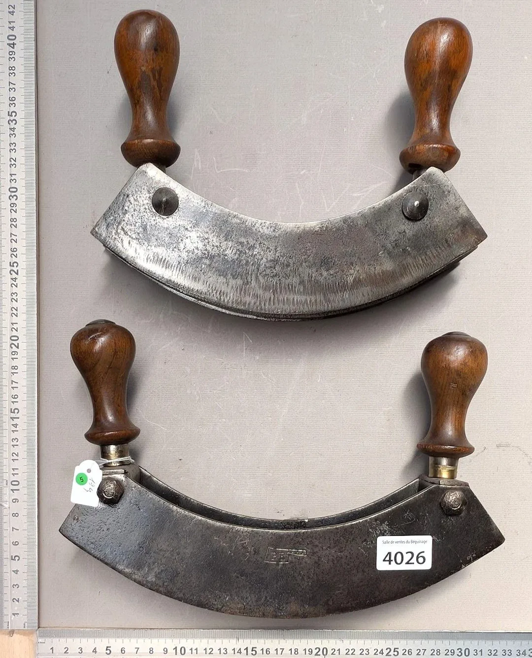 2 antique wrought-iron kitchen meat grinders—see photos for dimensions