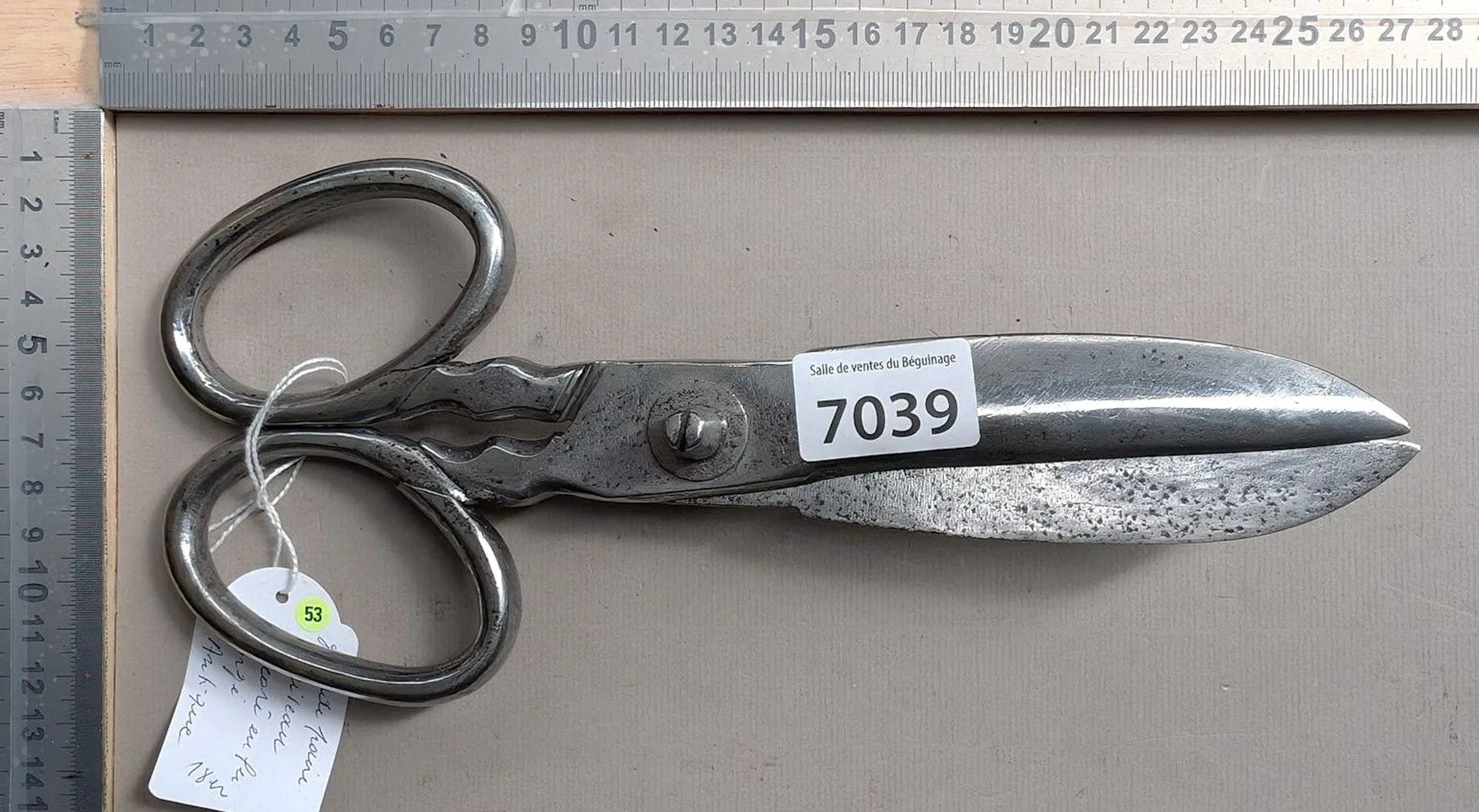Large pair of wrought-iron scissors, A. LUNEVILLE, 18th century—see