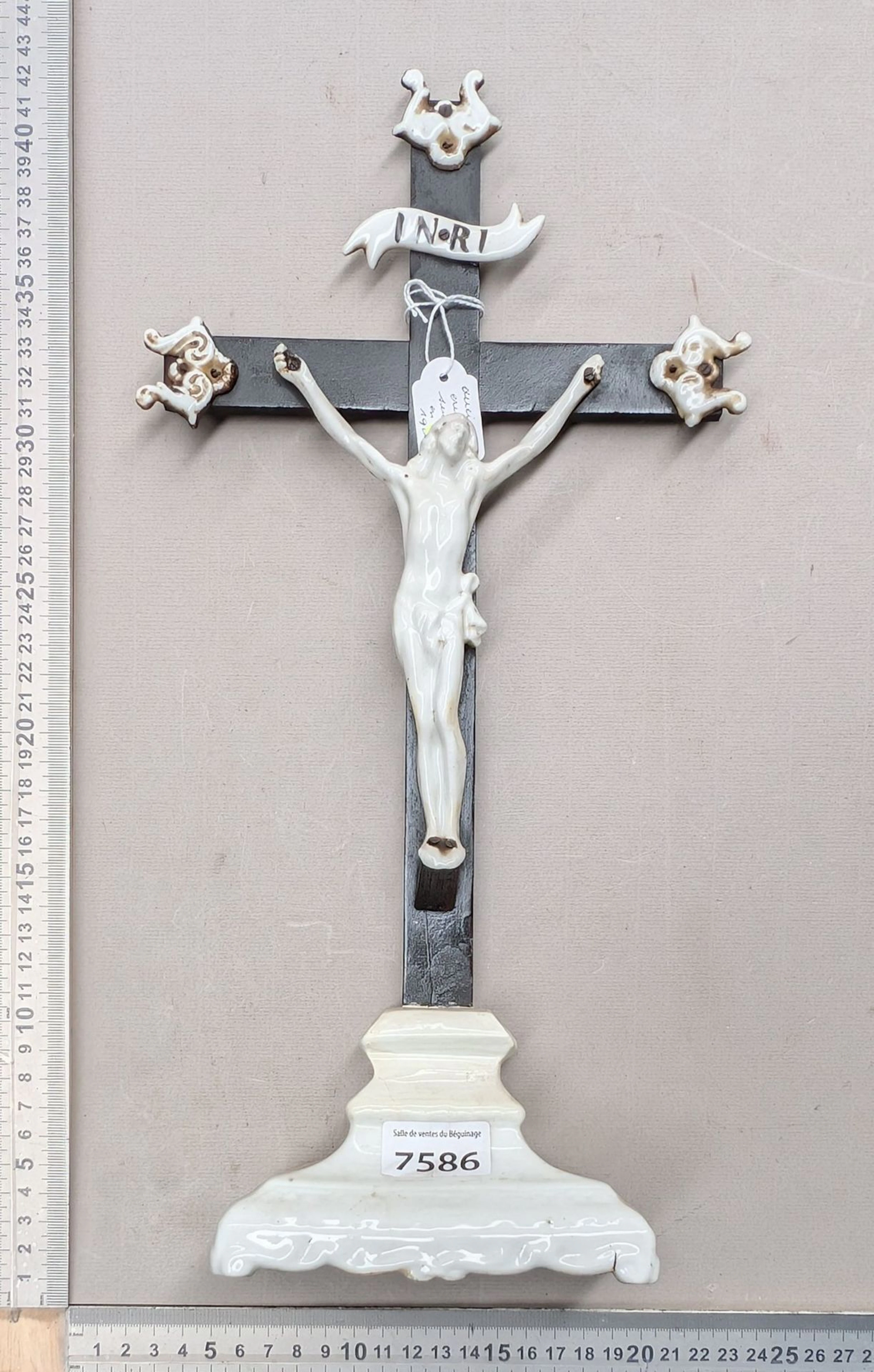 1 antique earthenware crucifix with base—see photos for dimensions