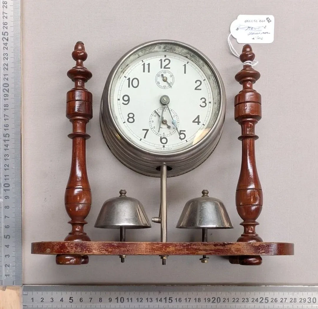 Vintage wooden alarm clock in its original condition—see photos for