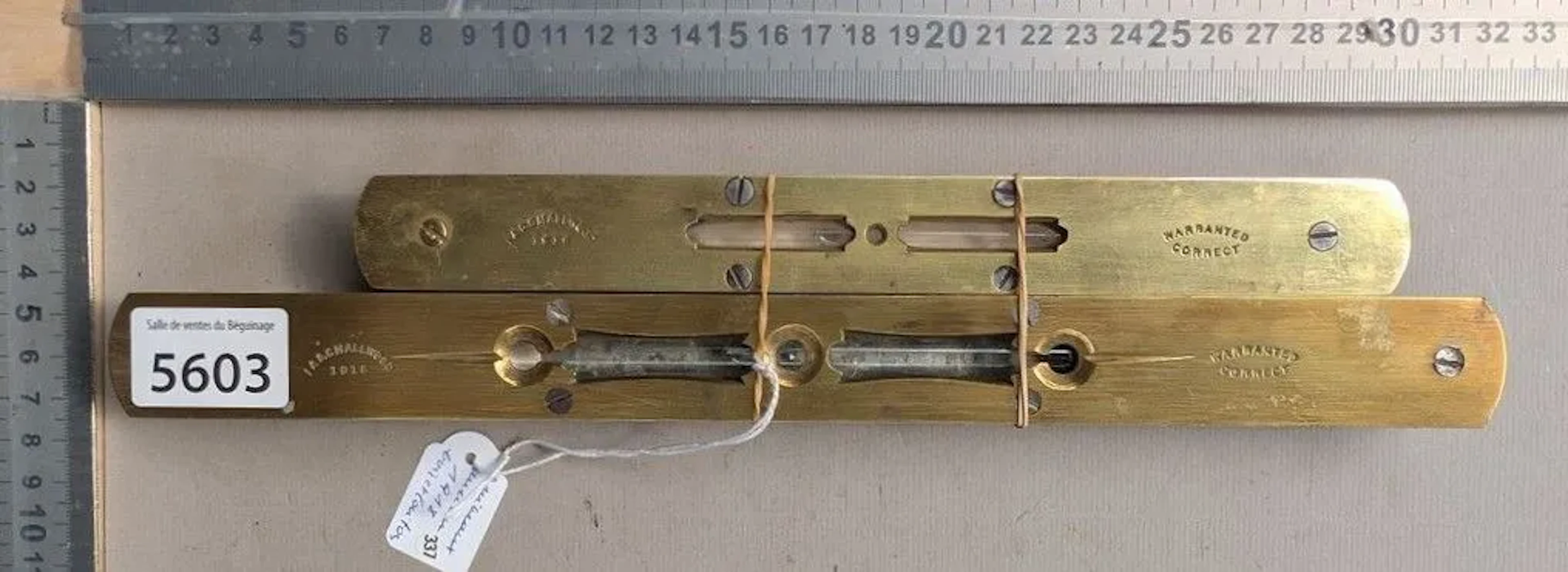 2 Vintage levels, 1918, wood and brass—see photos for dimensions and condition