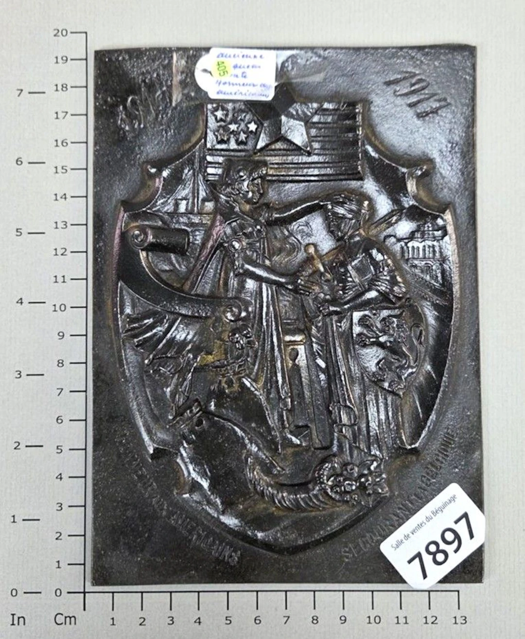 1 antique cast-iron plaque honoring the Americans, 1914–1917—See photos