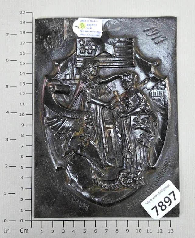 1 antique cast-iron plaque honoring the Americans, 1914–1917—See photos