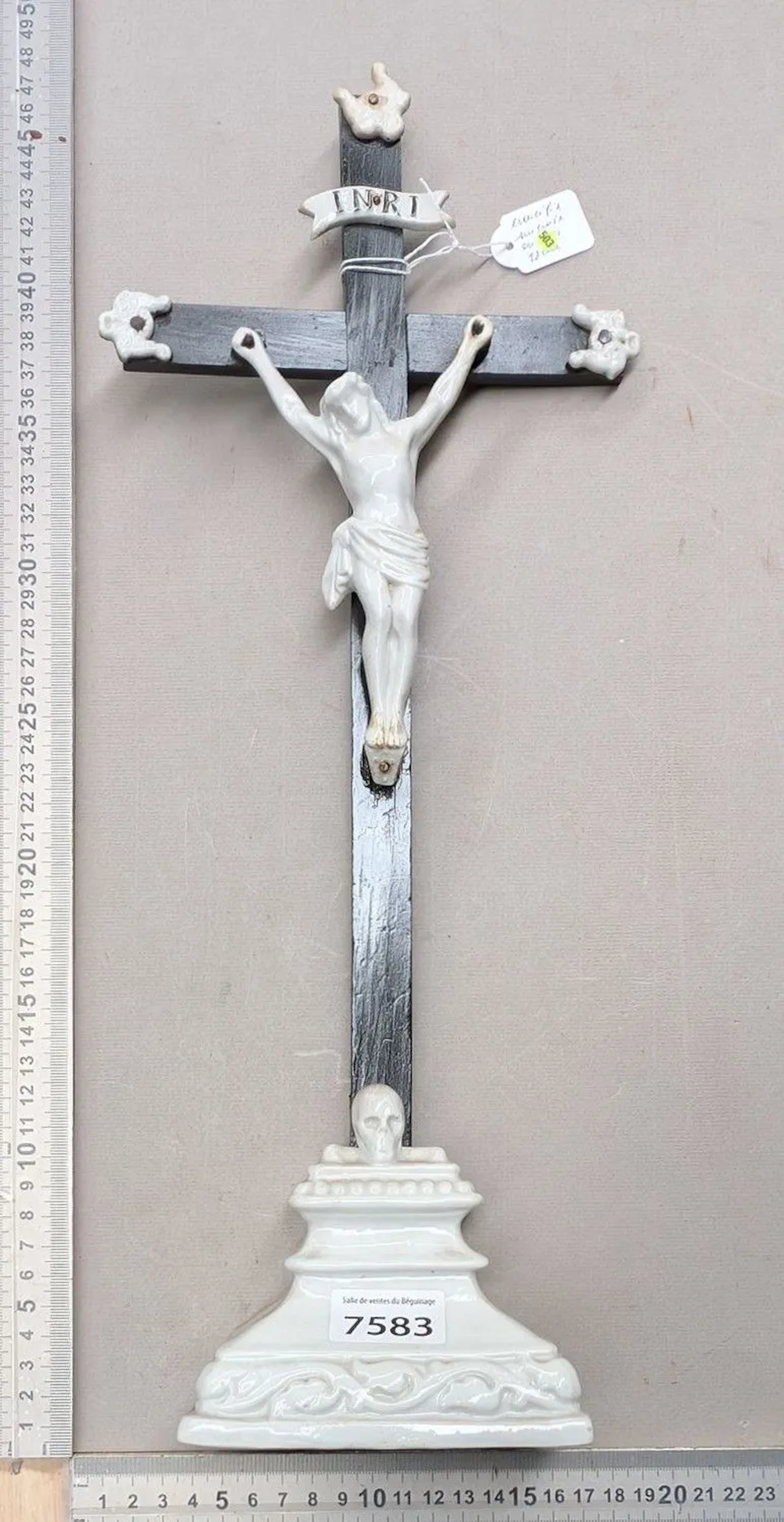 1 antique earthenware crucifix with base—see photos for dimensions