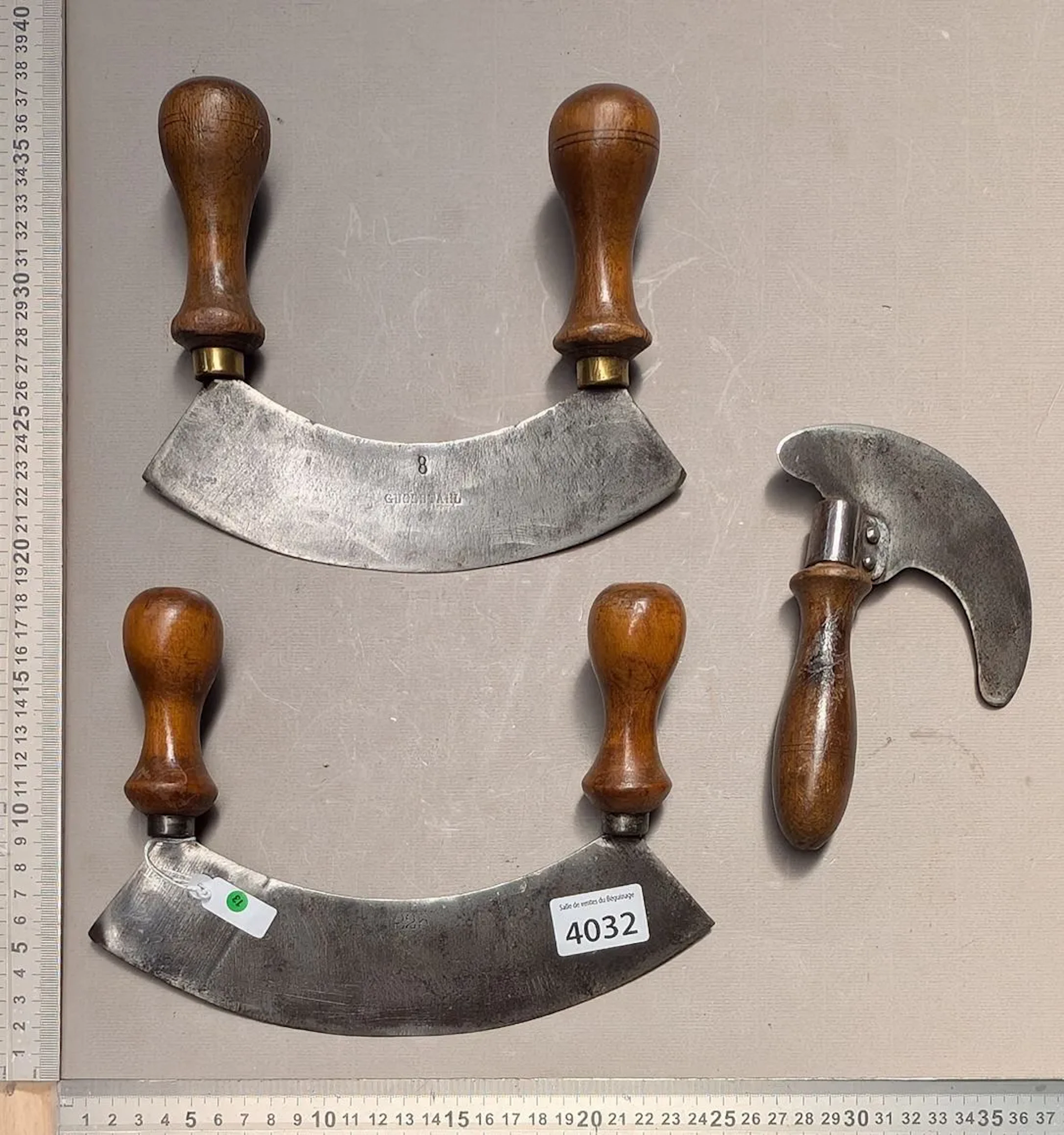 3 antique wrought-iron kitchen meat grinders—see photos for dimensions