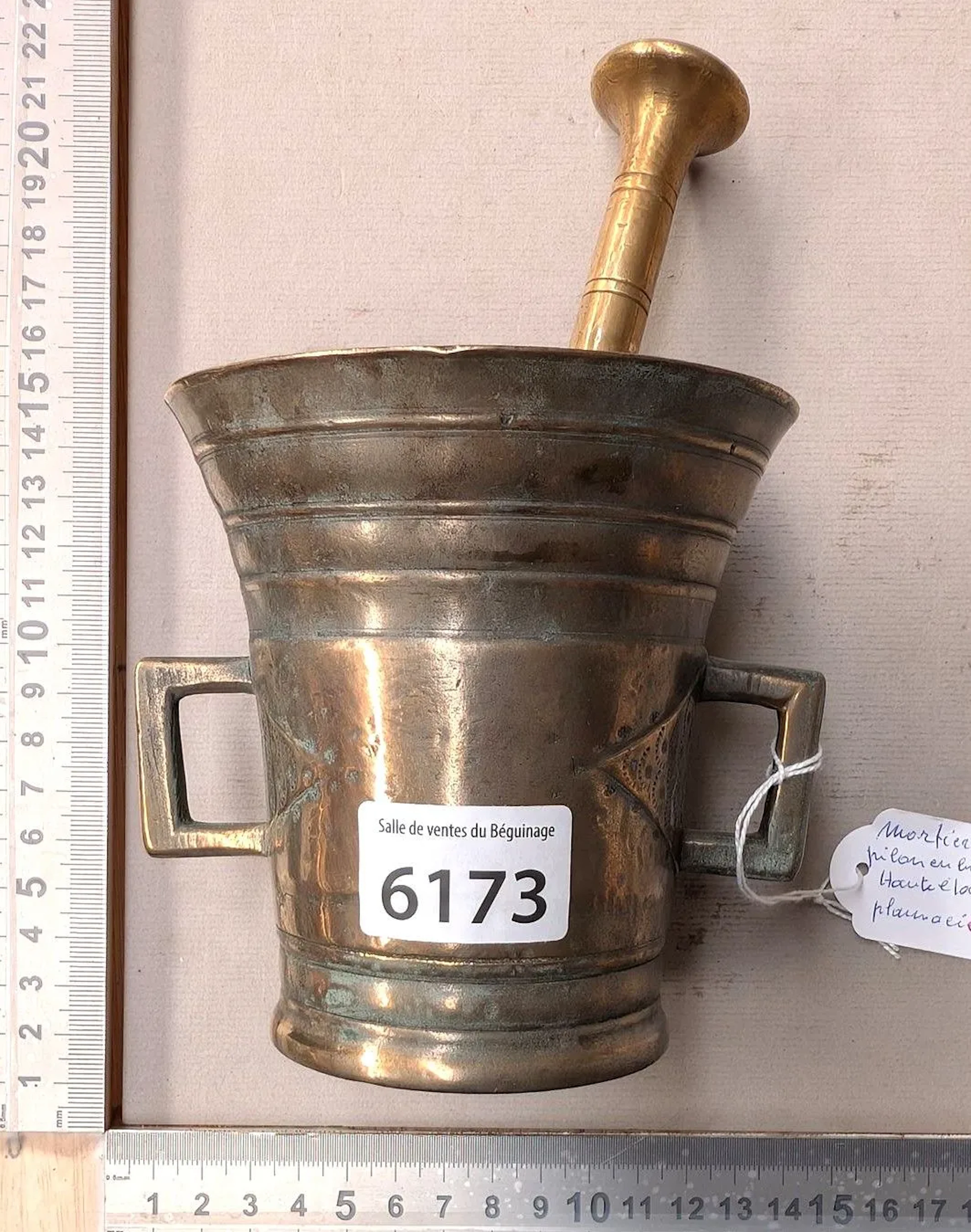 Bronze mortar and pestle—see photos for dimensions and condition