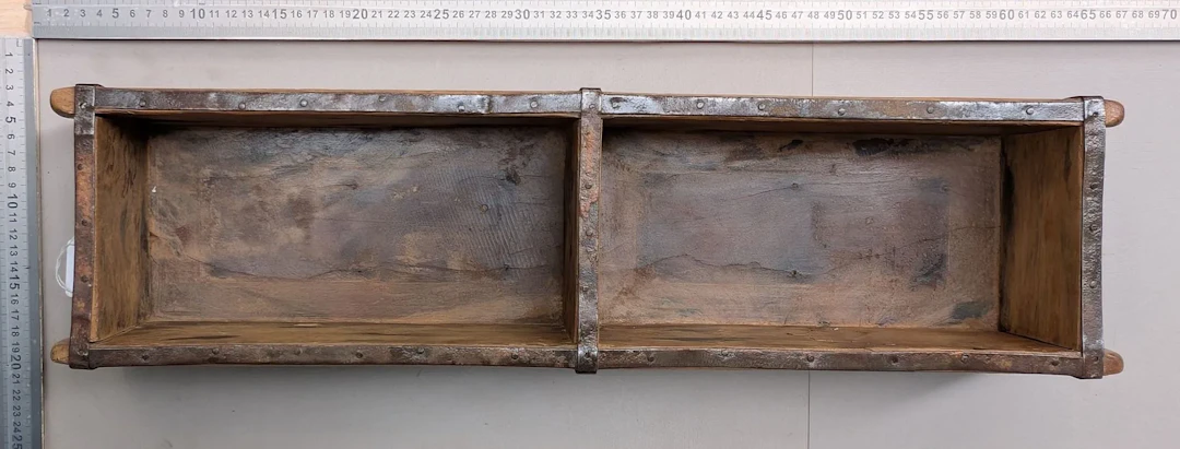 Antique two-brick wooden mold with metal reinforcement—see photos