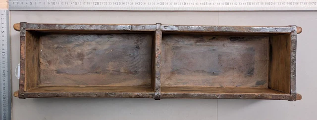 Antique two-brick wooden mold with metal reinforcement—see photos