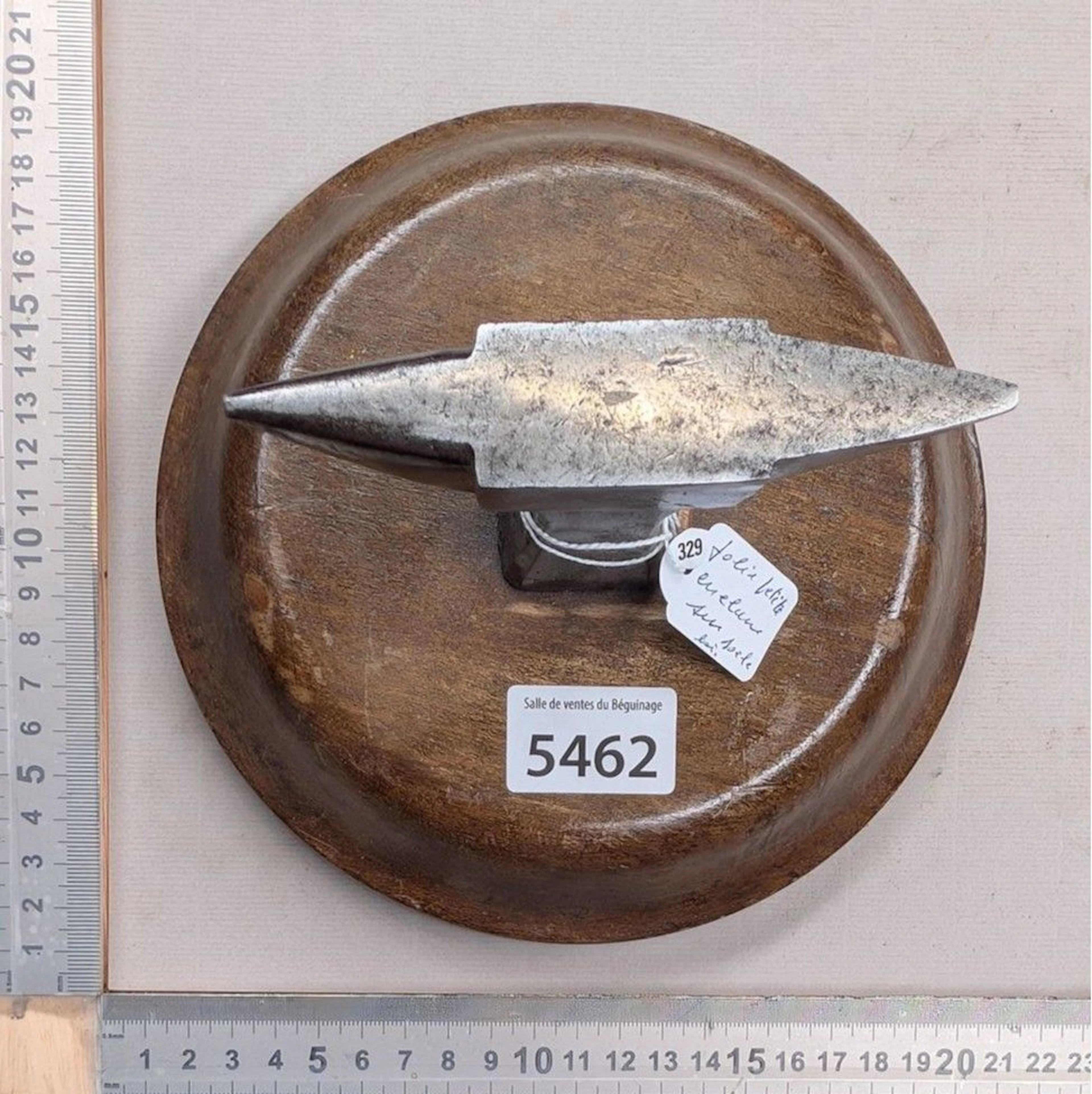 Cute little anvil on a wooden base—see photos for dimensions and condition