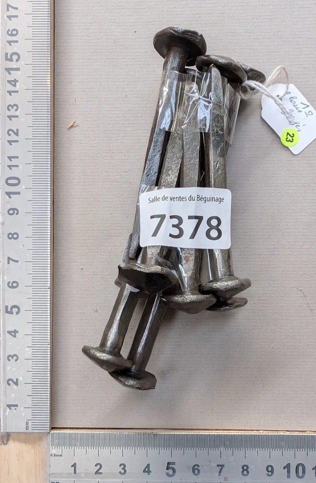 12 very old wrought-iron nails—see photos for dimensions and condition