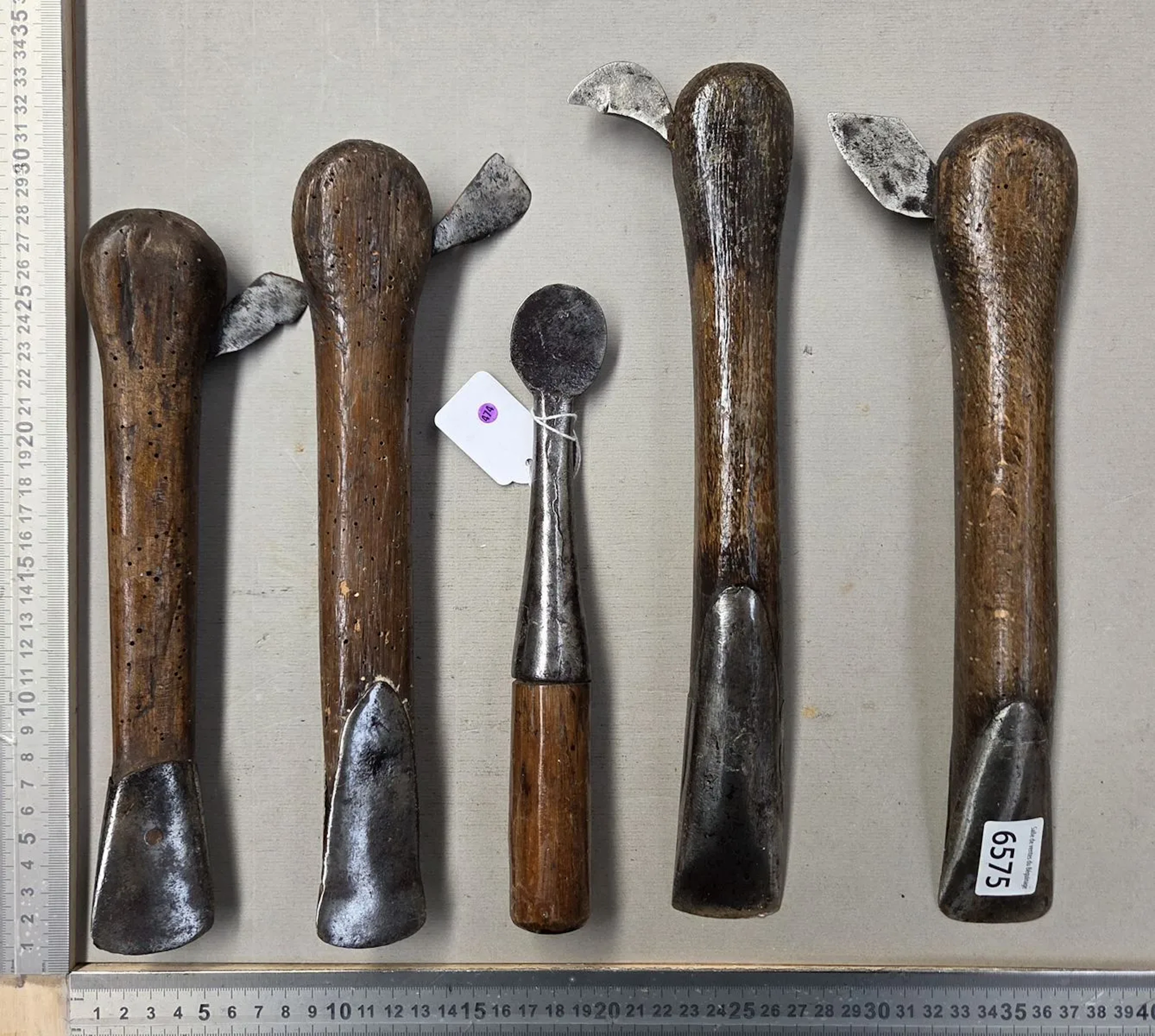 5 used tree-bark peelers—see photos for dimensions and condition