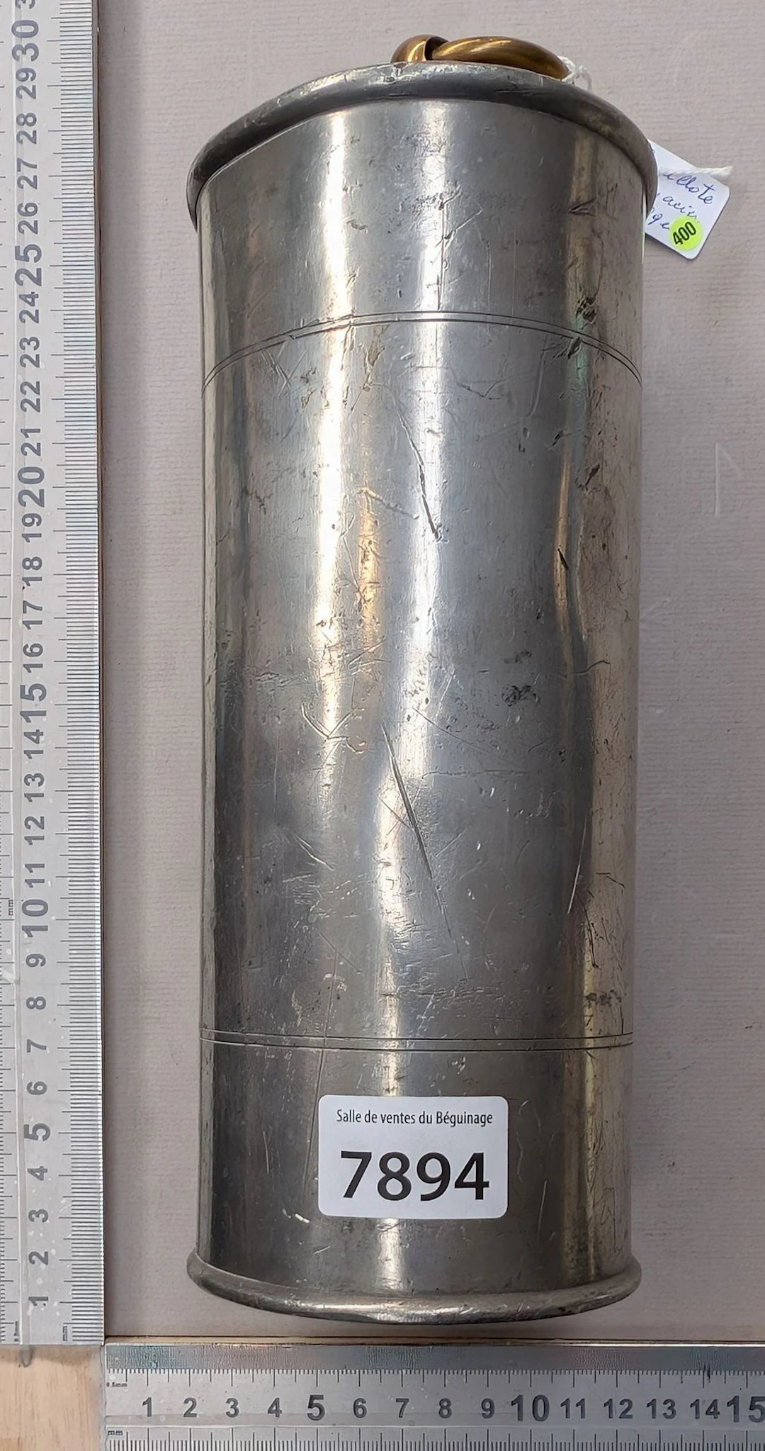 1 vintage steel hot water bottle—see photos for dimensions and condition