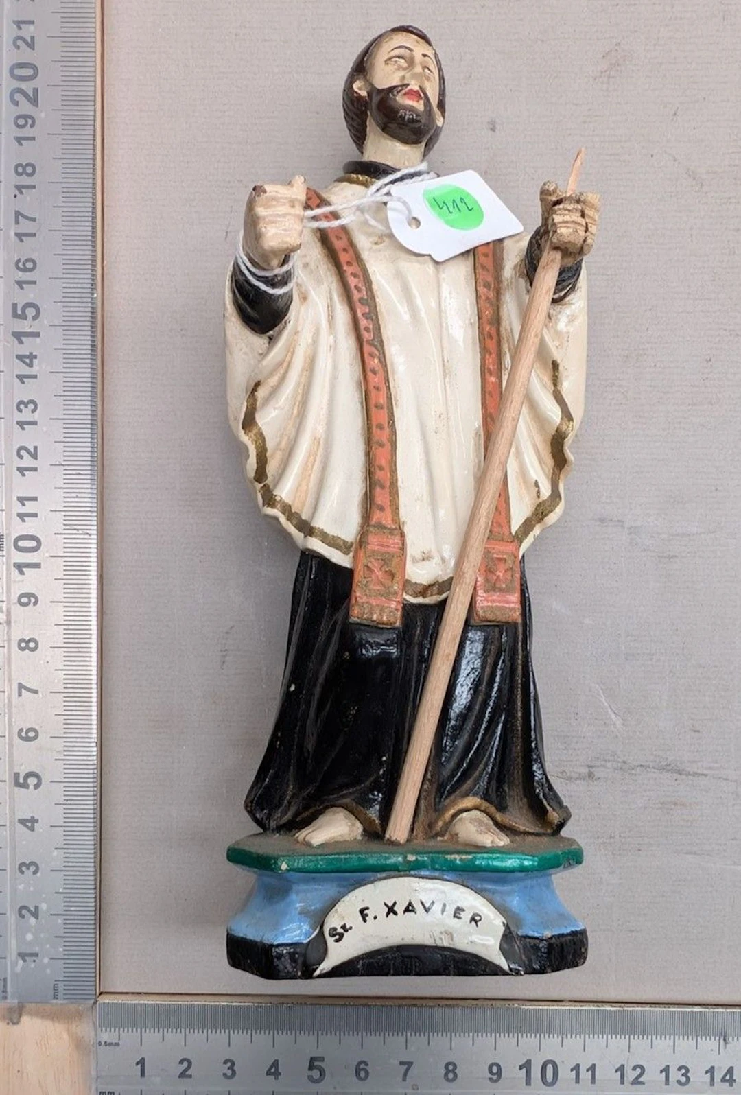 1 wooden St. Xavier figurine—see photos for dimensions and condition