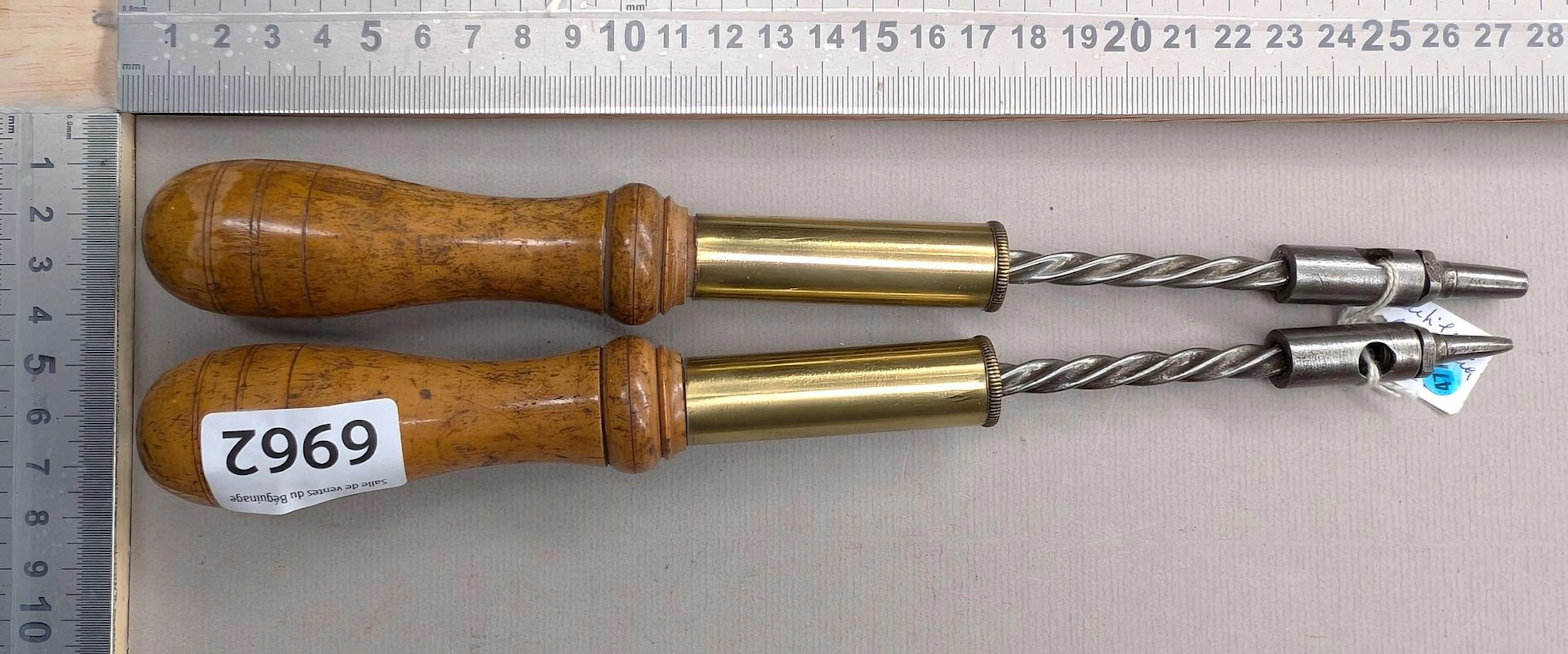 2 very old spiral-bladed shoemaker's punches from Germany—see photos