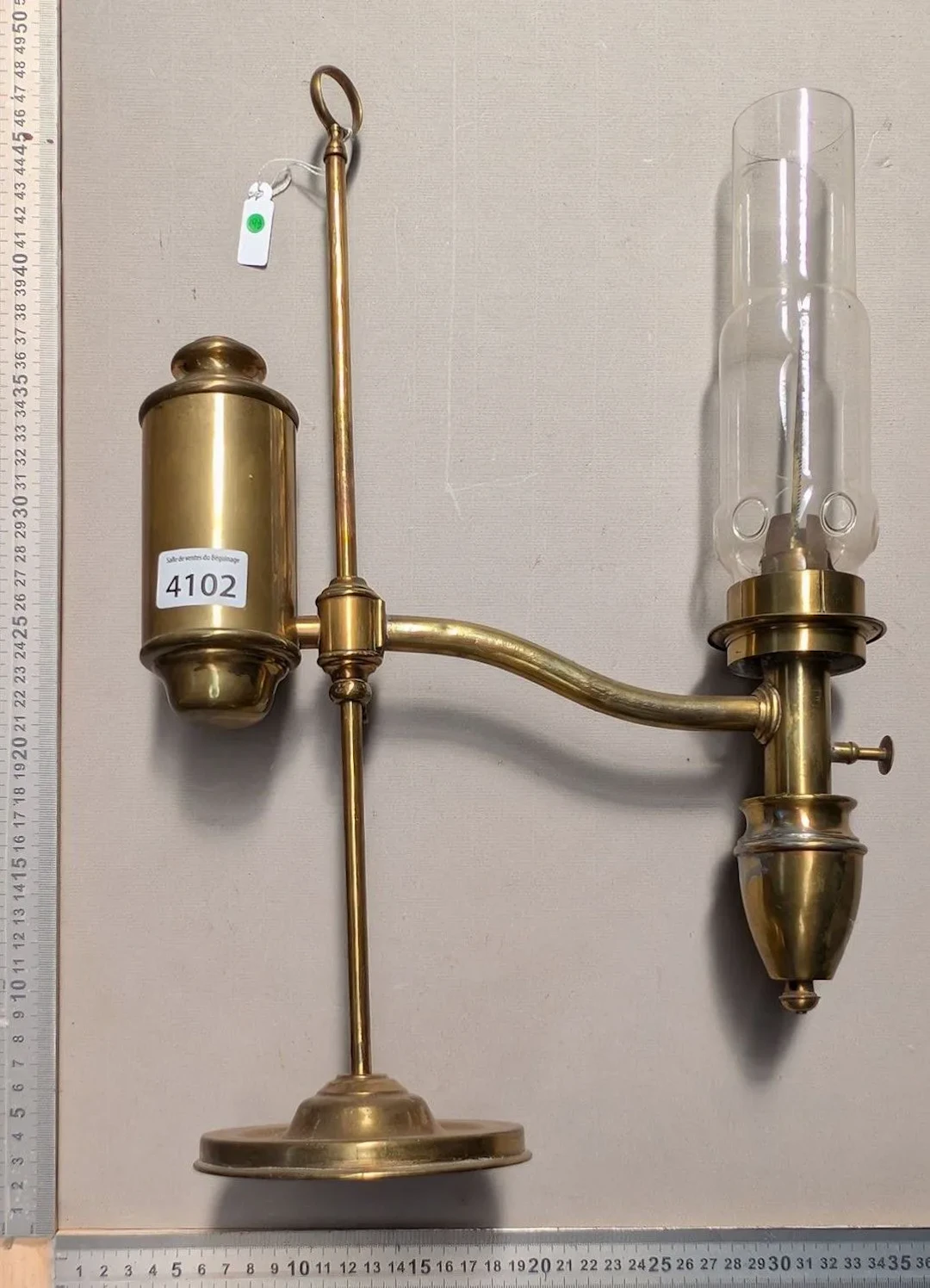Vintage desk kerosene lamp—see photos for dimensions and condition