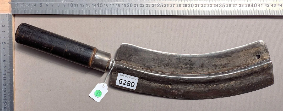 Rare antique curved meat cleaver—see photos for dimensions and condition