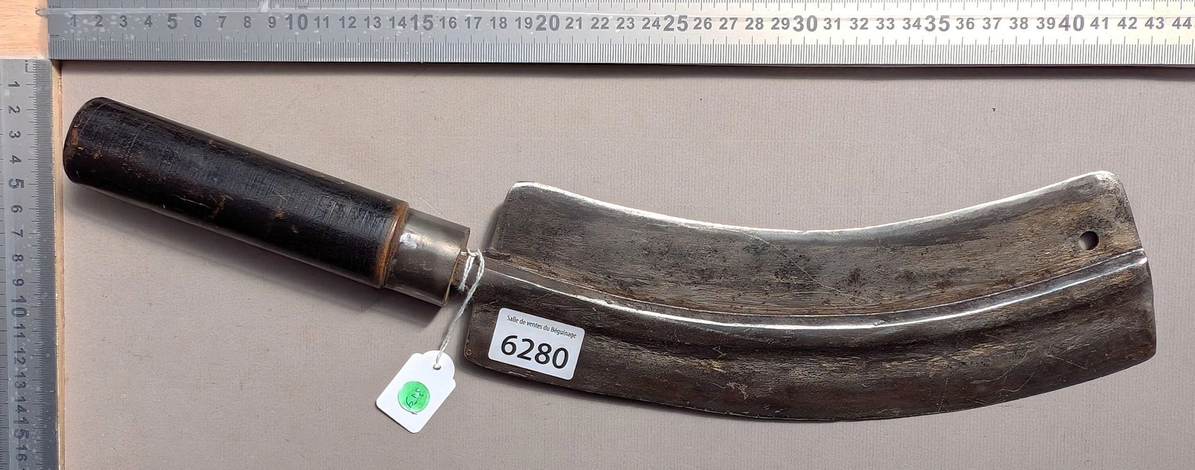 Rare antique curved meat cleaver—see photos for dimensions and condition