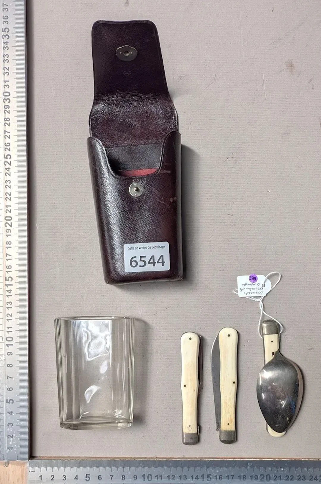1 antique travel cutlery set (fork, knife, spoon) — See photos for
