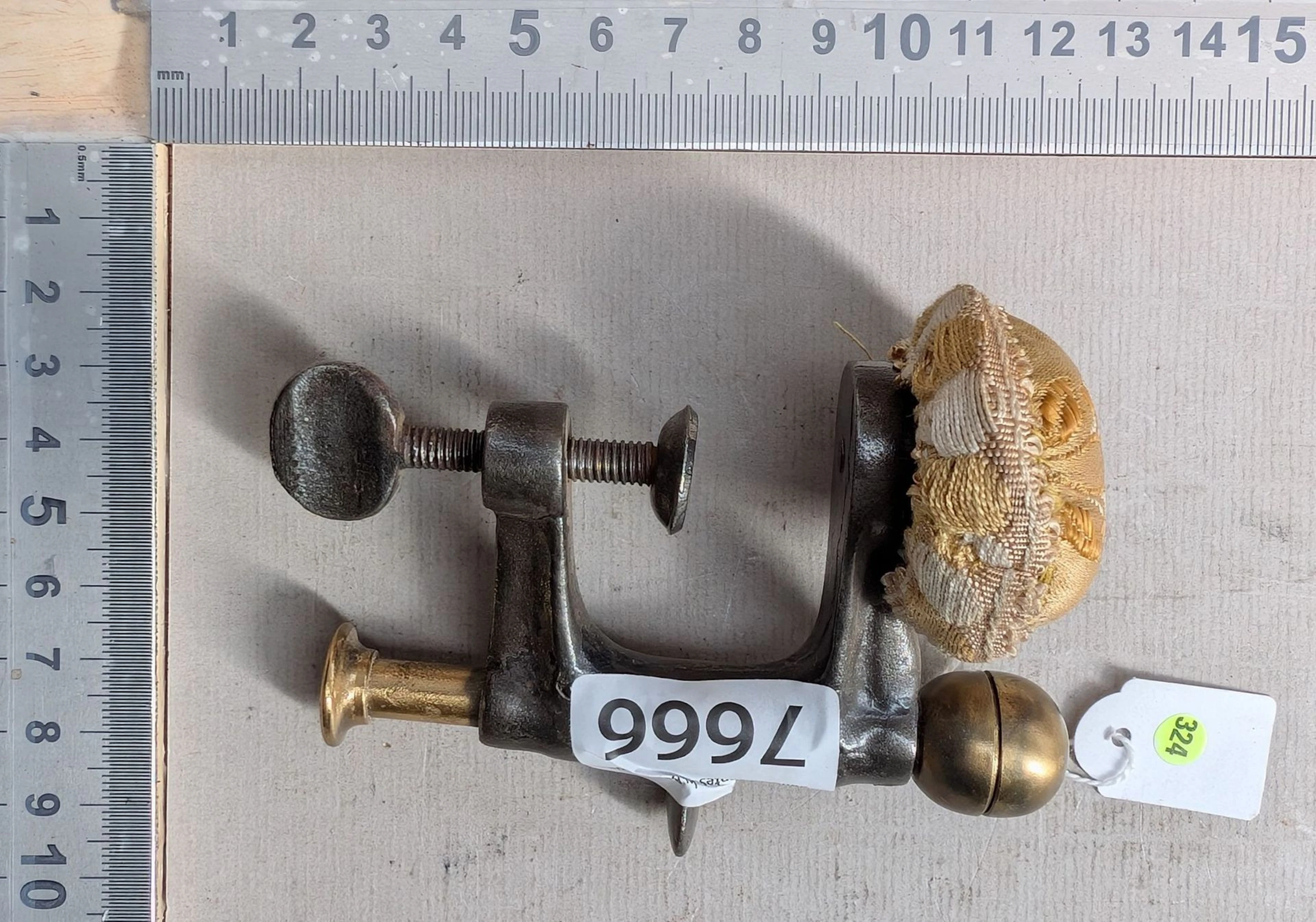 1 18th-century wooden needle holder made of carved boxwood—see photos